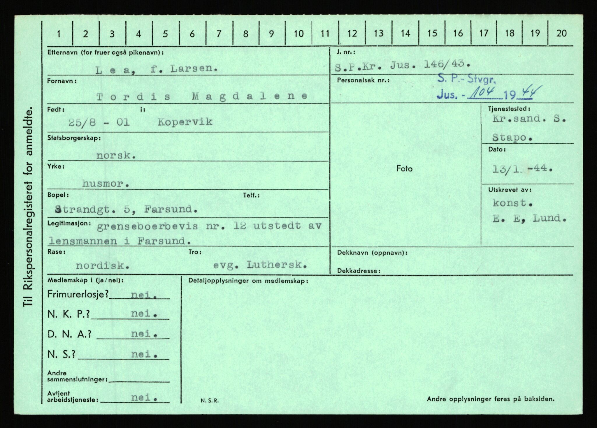 Statspolitiet - Hovedkontoret / Osloavdelingen, AV/RA-S-1329/C/Ca/L0009: Knutsen - Limstrand, 1943-1945, p. 4159