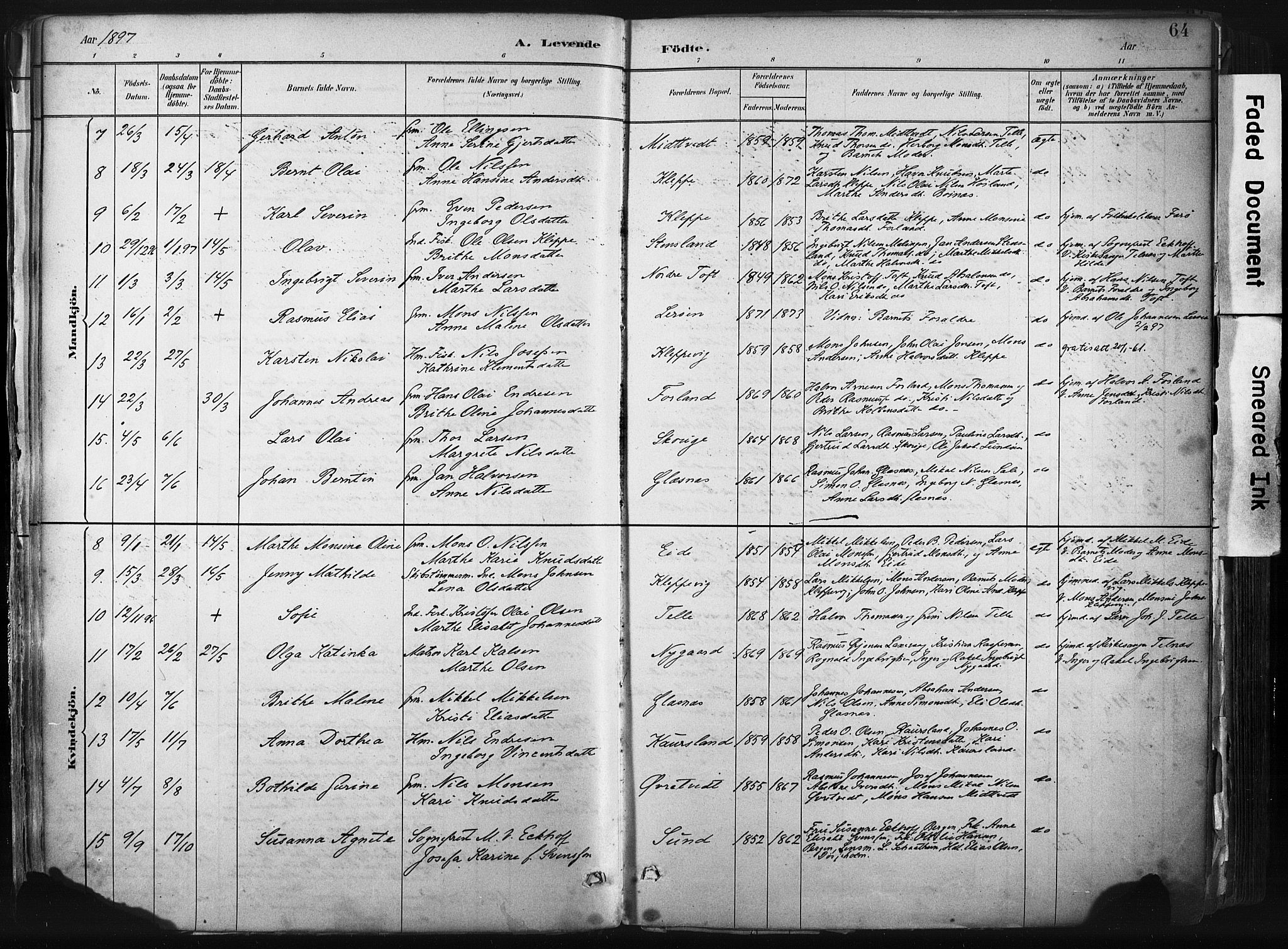 Sund sokneprestembete, AV/SAB-A-99930: Parish register (official) no. B 1, 1882-1907, p. 64