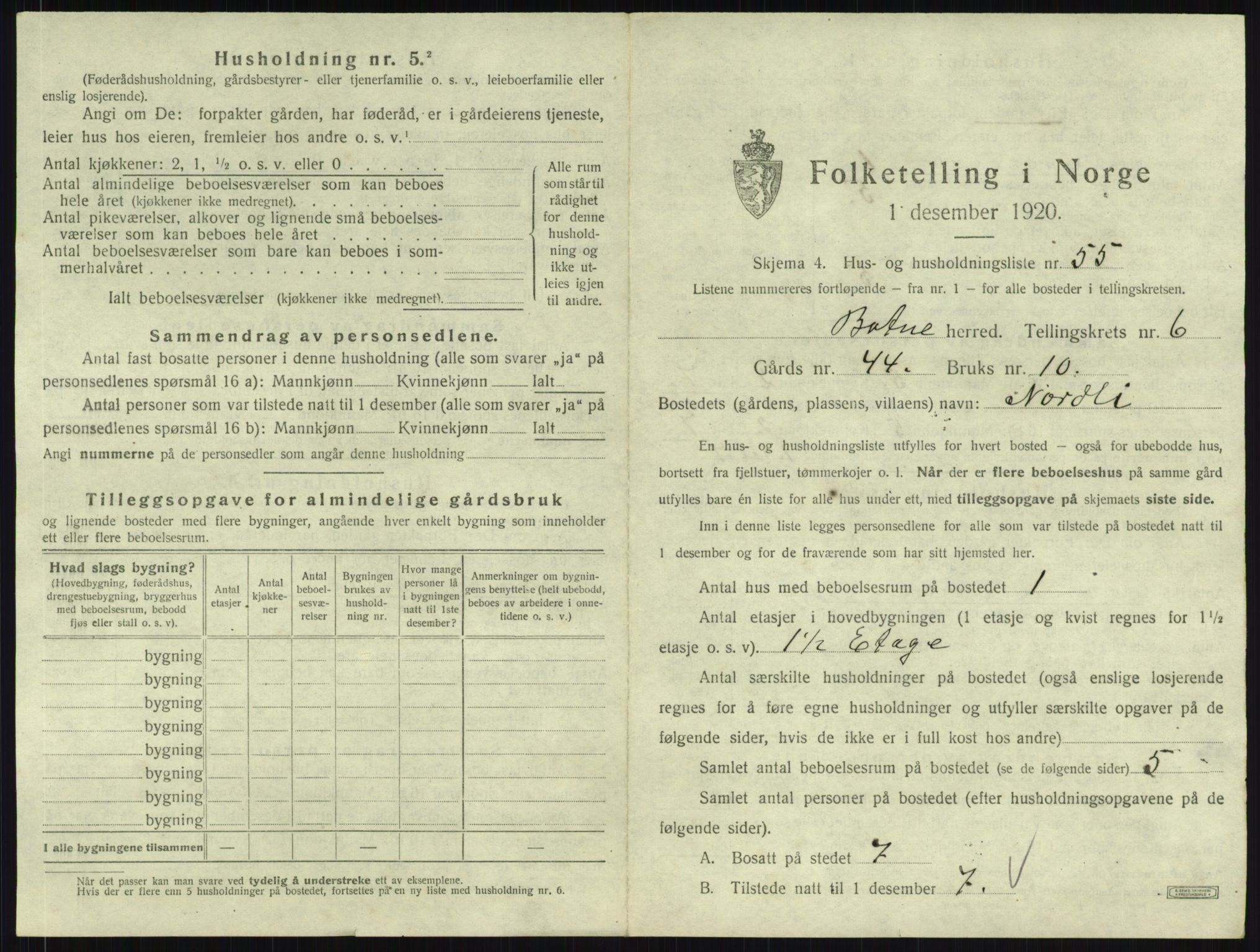 SAKO, 1920 census for Botne, 1920, p. 848