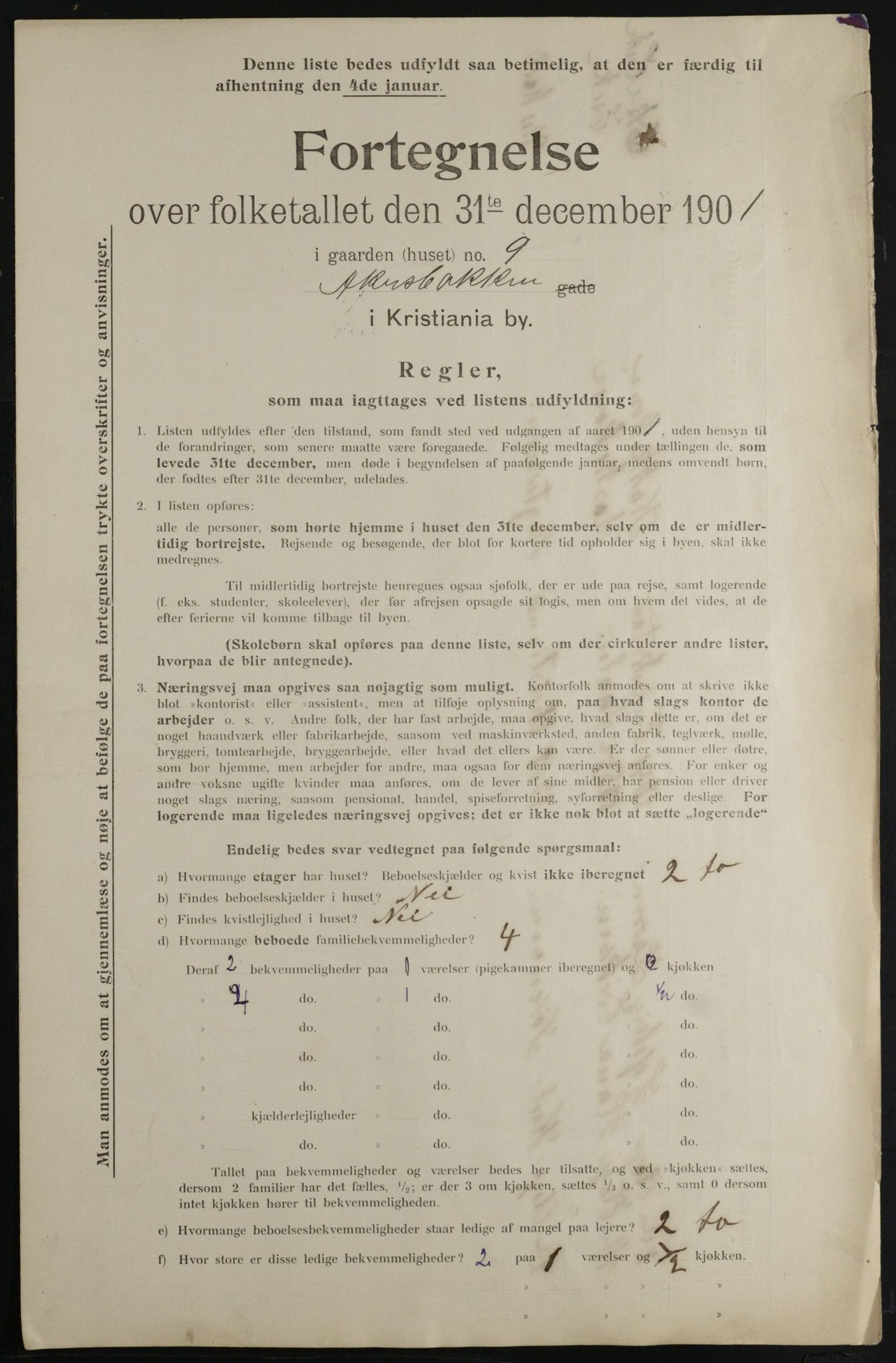 OBA, Municipal Census 1901 for Kristiania, 1901, p. 9