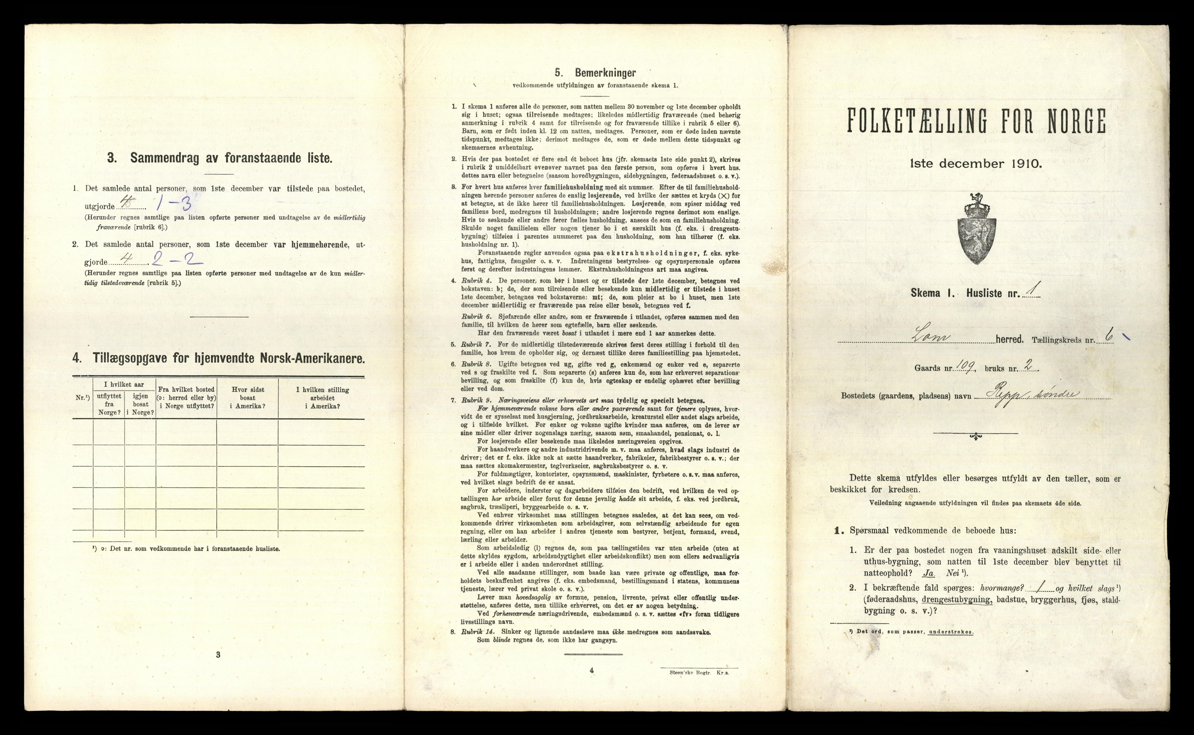 RA, 1910 census for Lom, 1910, p. 761