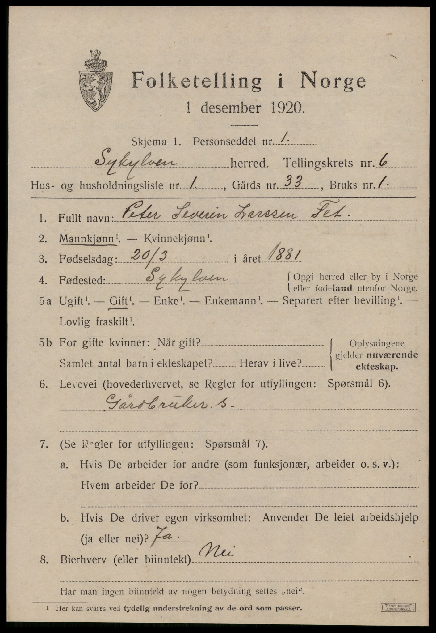 SAT, 1920 census for Sykkylven, 1920, p. 3643
