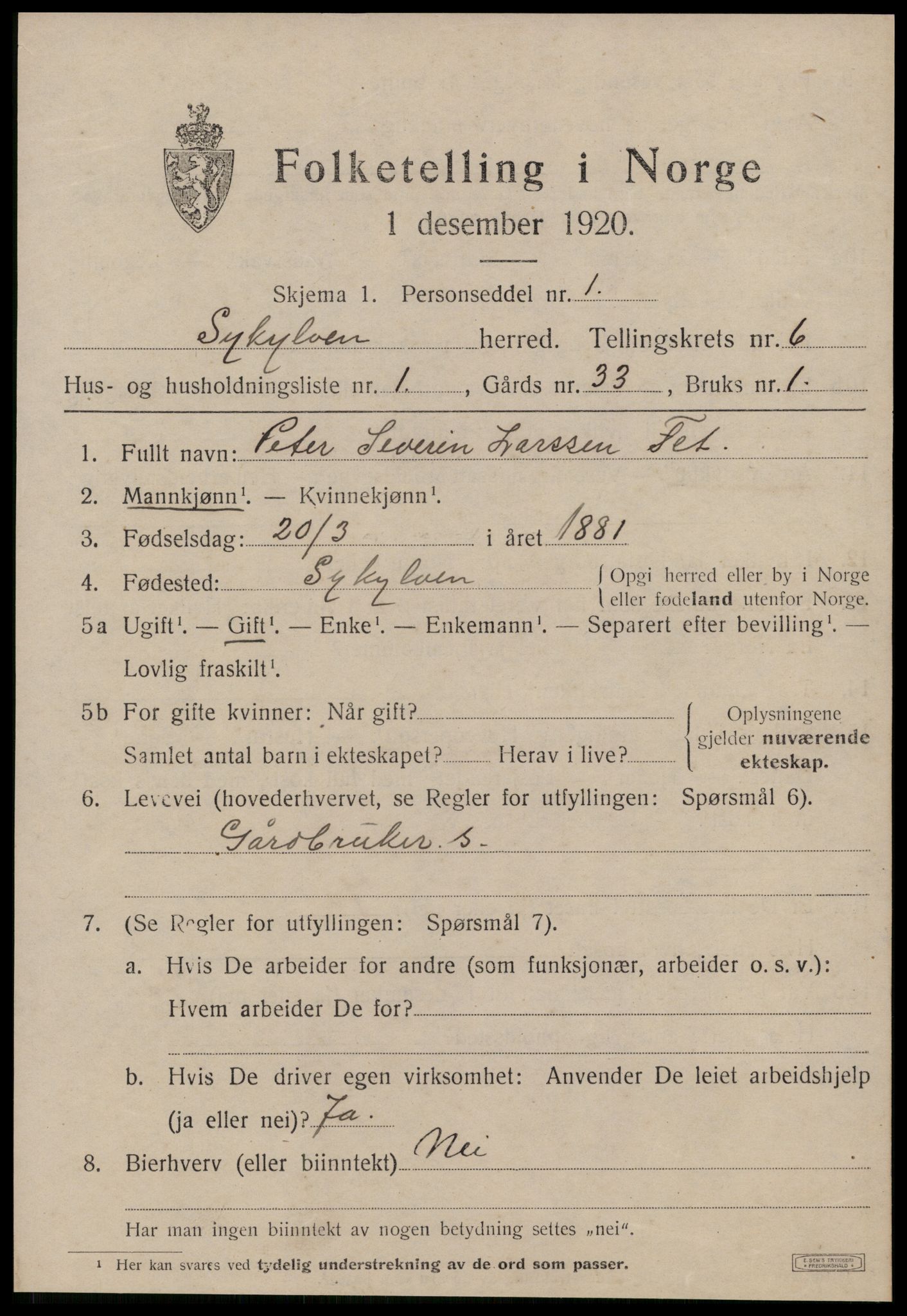 SAT, 1920 census for Sykkylven, 1920, p. 3643