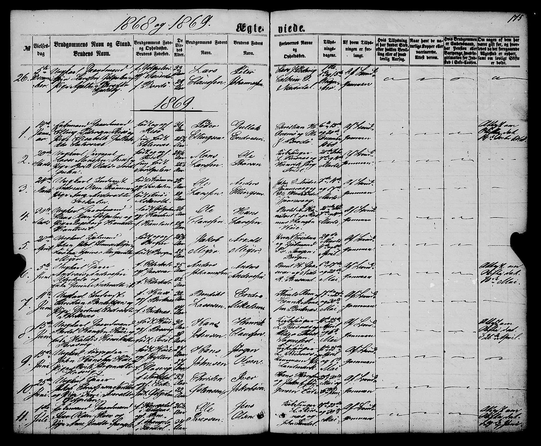 Gulen sokneprestembete, AV/SAB-A-80201/H/Haa/Haaa/L0022: Parish register (official) no. A 22, 1859-1869, p. 175