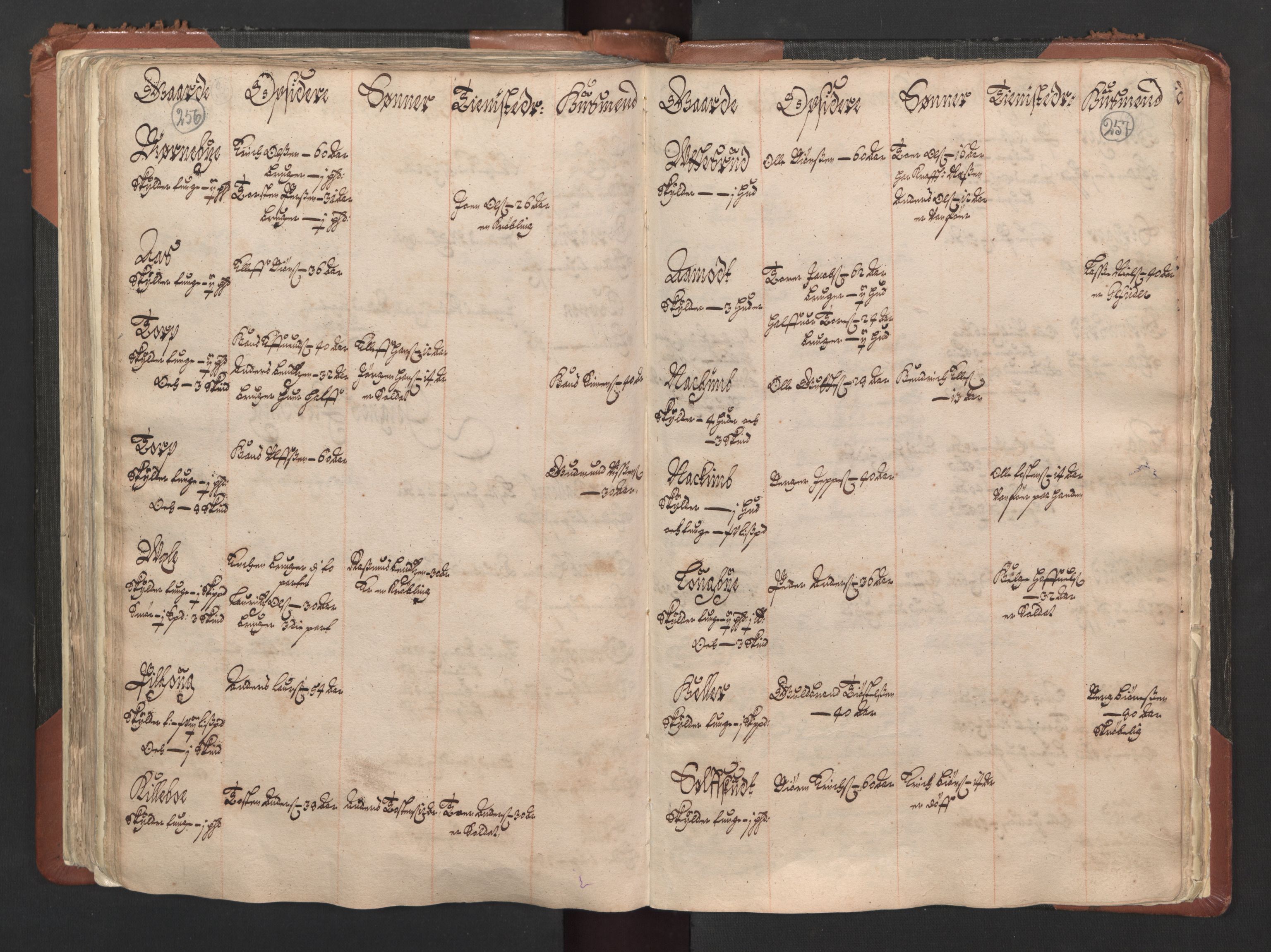 RA, Bailiff's Census 1664-1666, no. 1: Modern Østfold county, 1664, p. 256-257