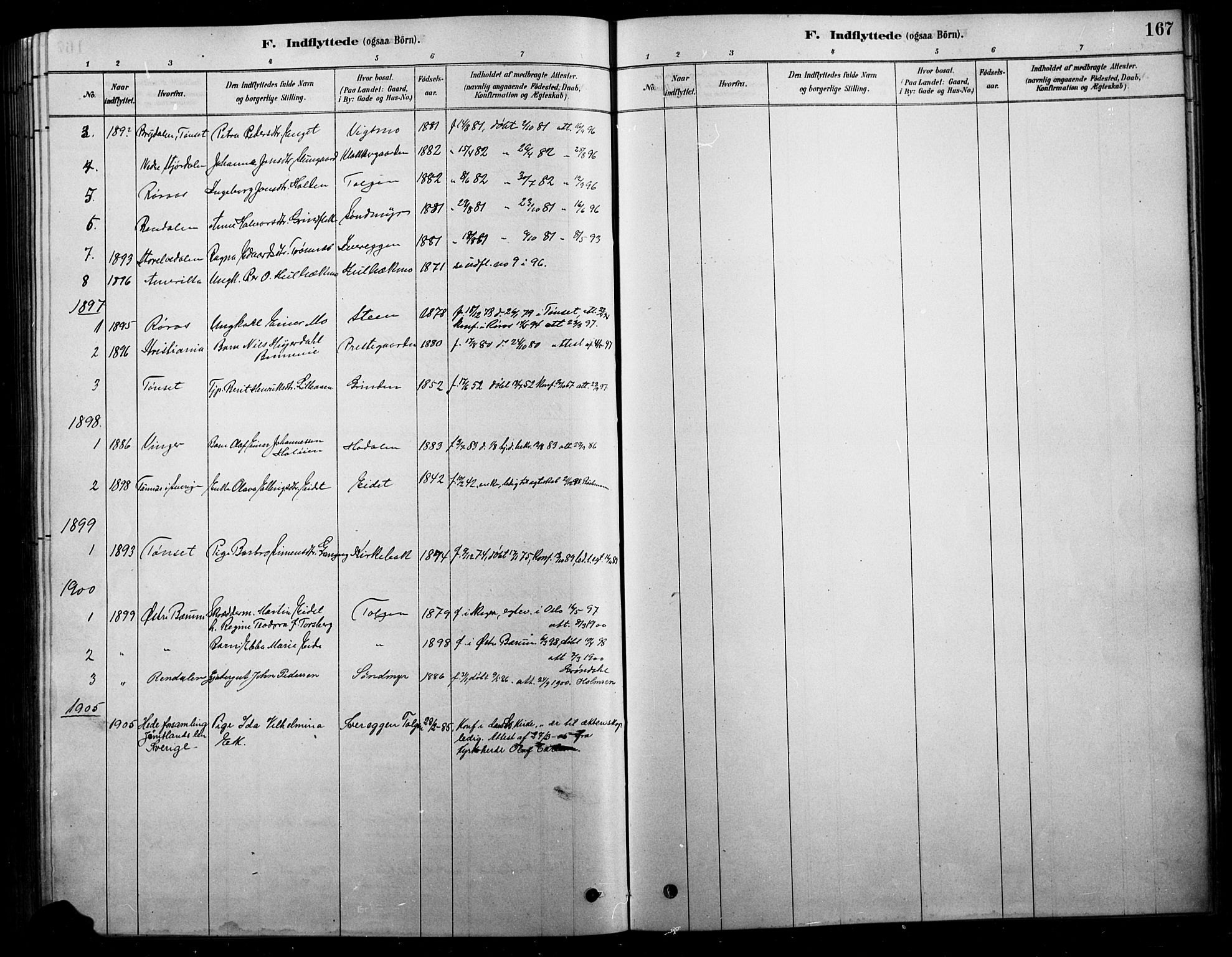 Tolga prestekontor, SAH/PREST-062/L/L0007: Parish register (copy) no. 7, 1878-1919, p. 167