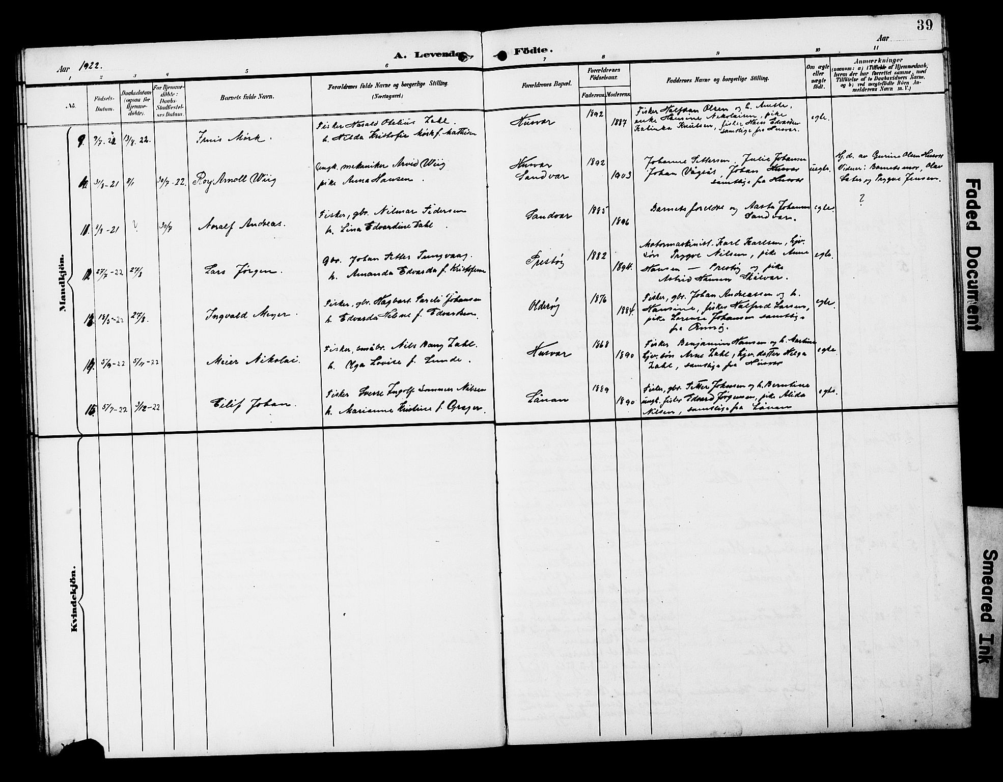 Ministerialprotokoller, klokkerbøker og fødselsregistre - Nordland, AV/SAT-A-1459/818/L0273: Parish register (copy) no. 818C01, 1893-1928, p. 39