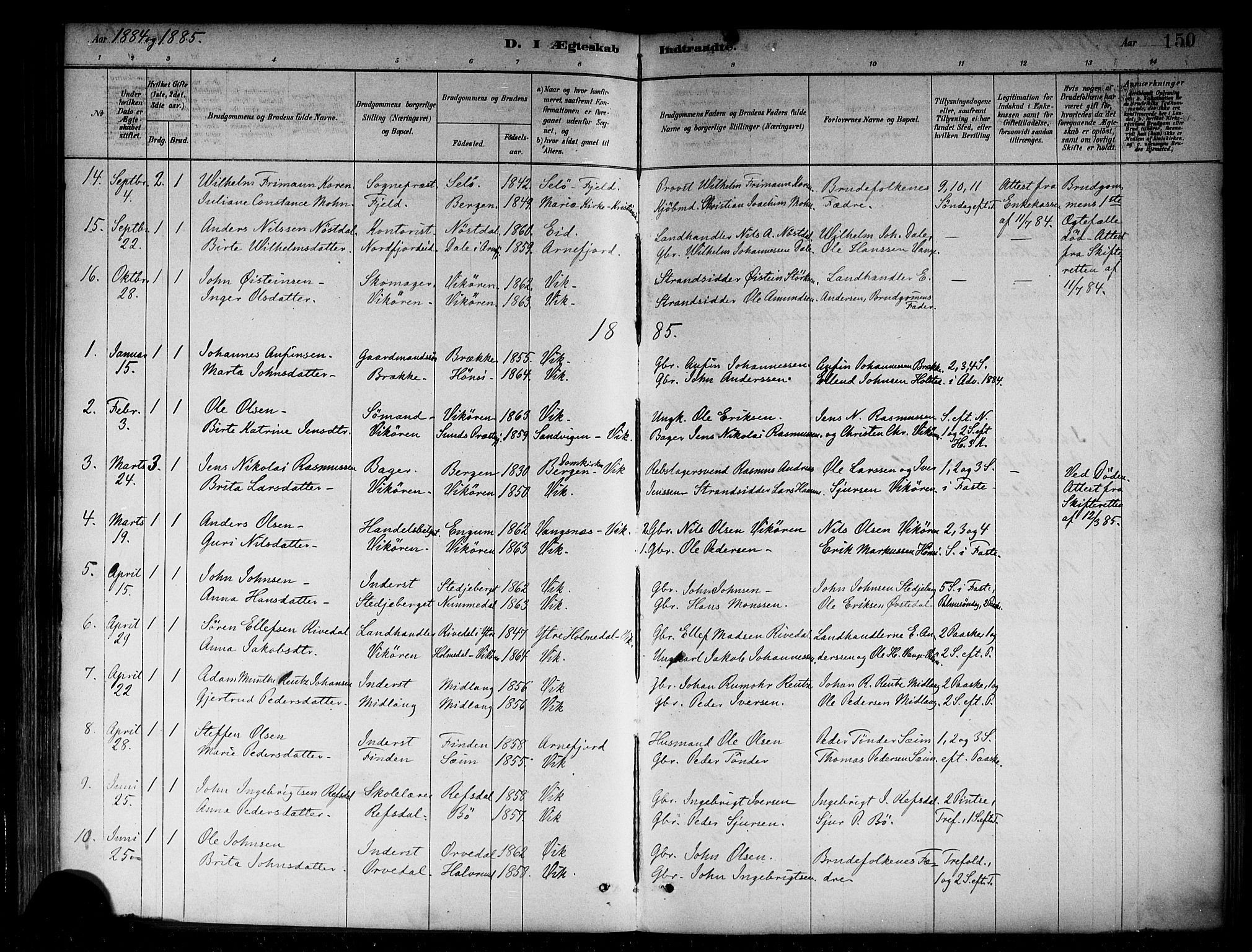 Vik sokneprestembete, SAB/A-81501: Parish register (official) no. B 1, 1878-1890, p. 150