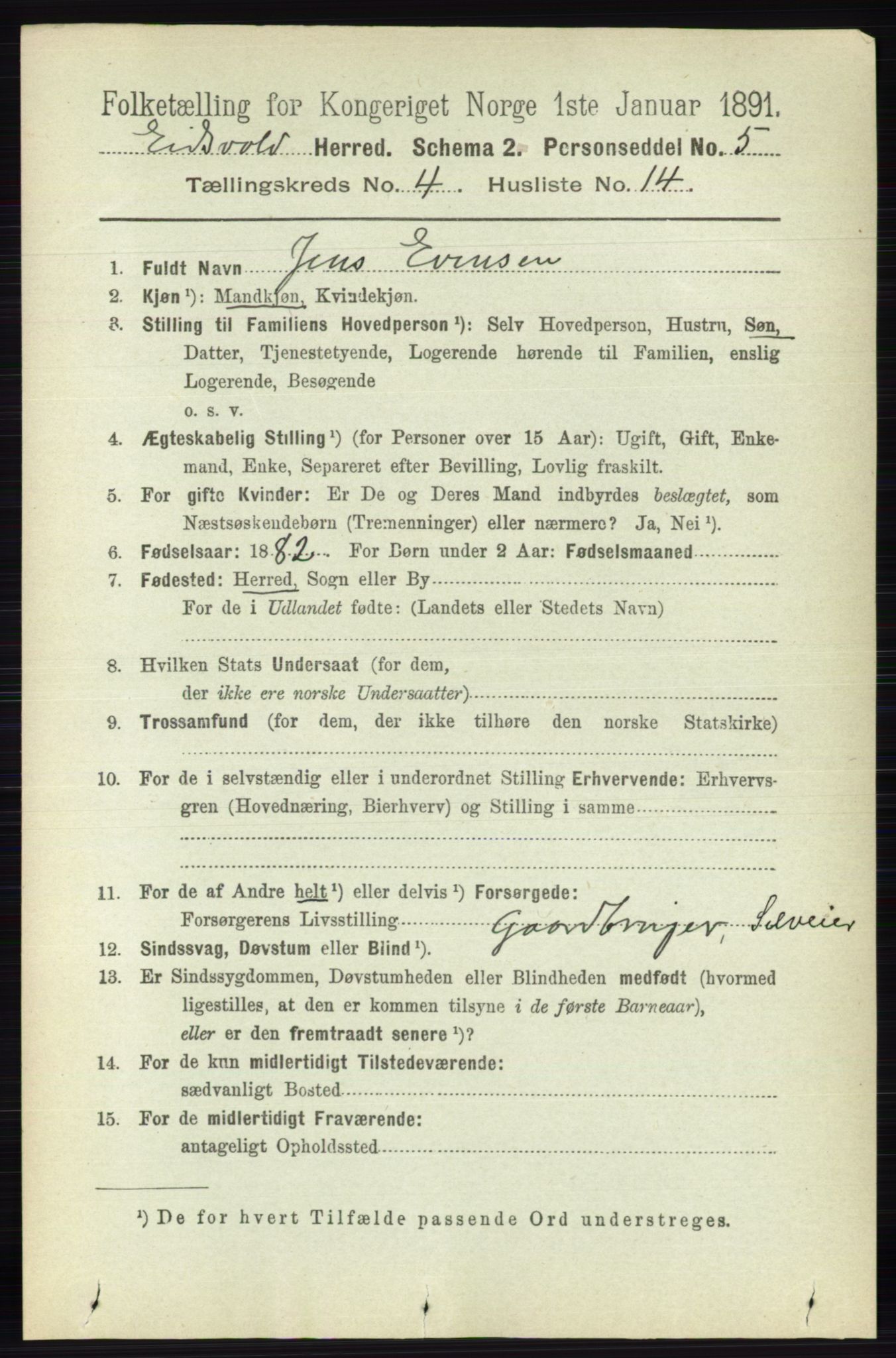 RA, 1891 census for 0237 Eidsvoll, 1891, p. 2205