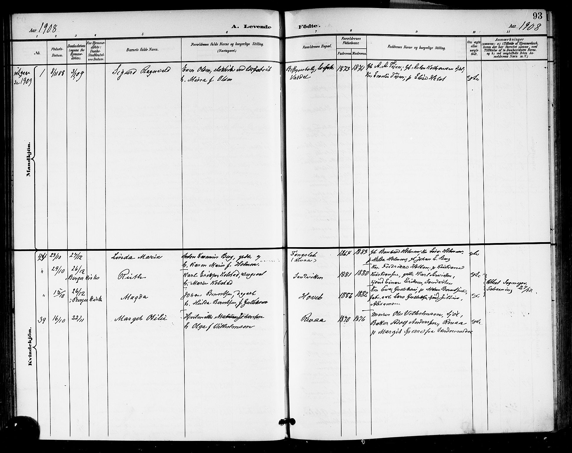 Sande Kirkebøker, AV/SAKO-A-53/G/Ga/L0004: Parish register (copy) no. 4, 1895-1918, p. 93