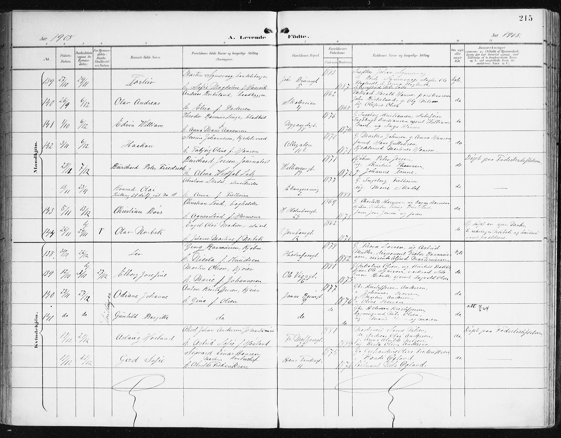 Johanneskirken sokneprestembete, AV/SAB-A-76001/H/Haa/L0002: Parish register (official) no. A 2, 1900-1912, p. 215