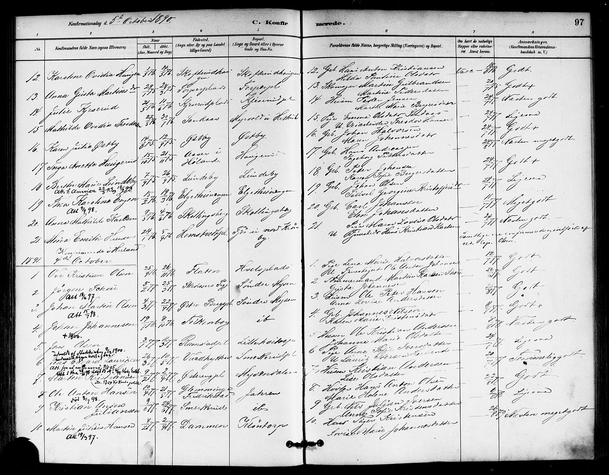 Eidsberg prestekontor Kirkebøker, SAO/A-10905/F/Fb/L0001: Parish register (official) no. II 1, 1879-1900, p. 97