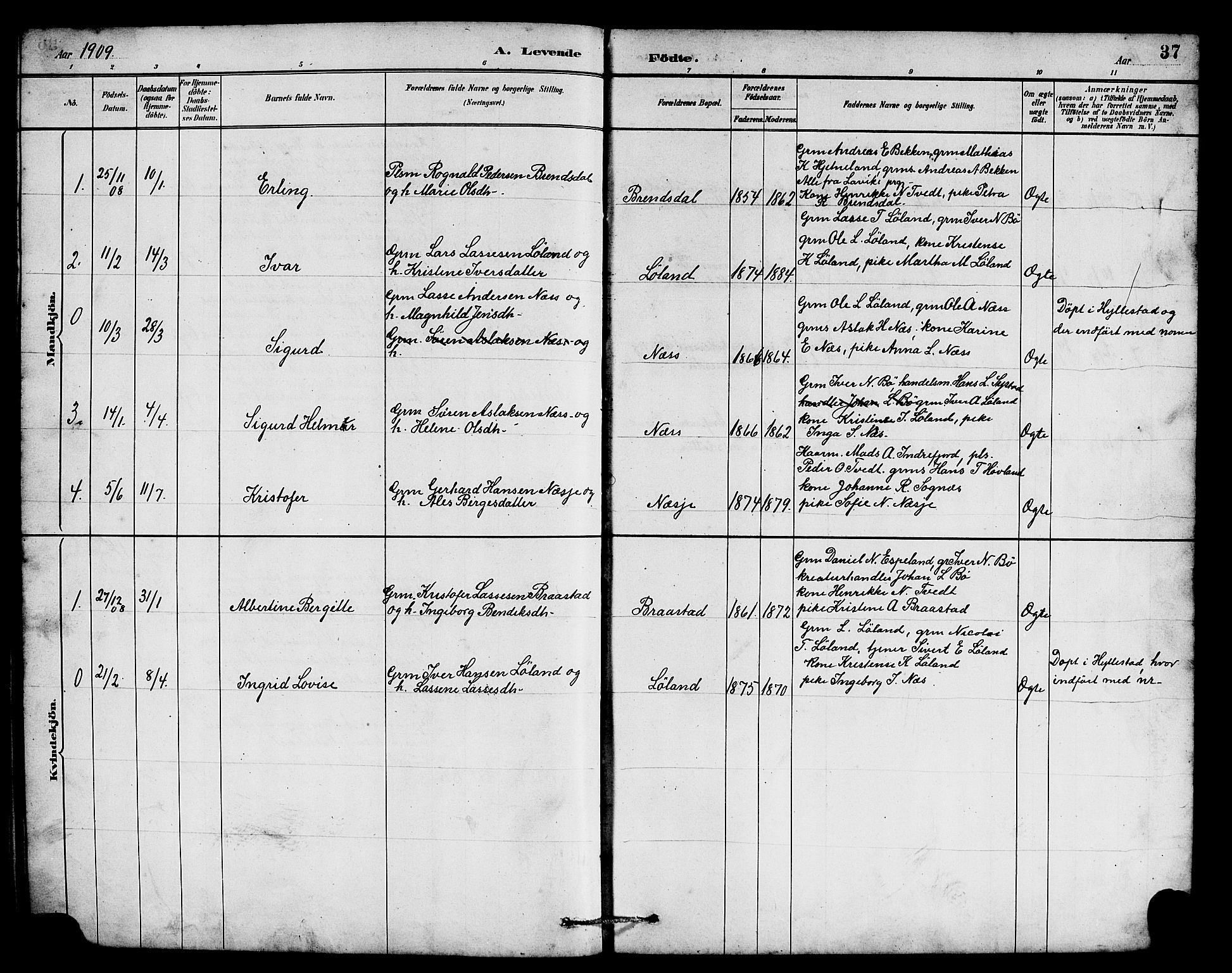 Hyllestad sokneprestembete, SAB/A-80401: Parish register (copy) no. B 2, 1889-1915, p. 37
