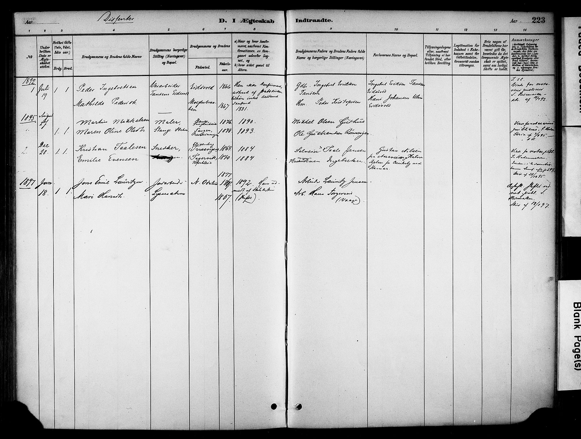 Stange prestekontor, SAH/PREST-002/K/L0018: Parish register (official) no. 18, 1880-1896, p. 223