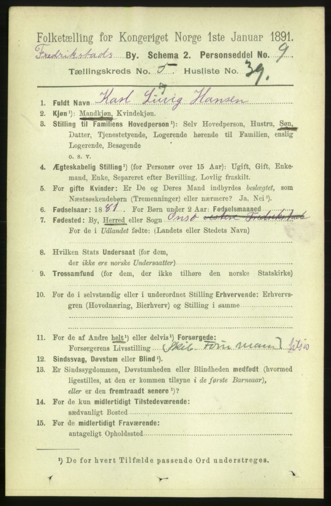 RA, 1891 census for 0103 Fredrikstad, 1891, p. 7168