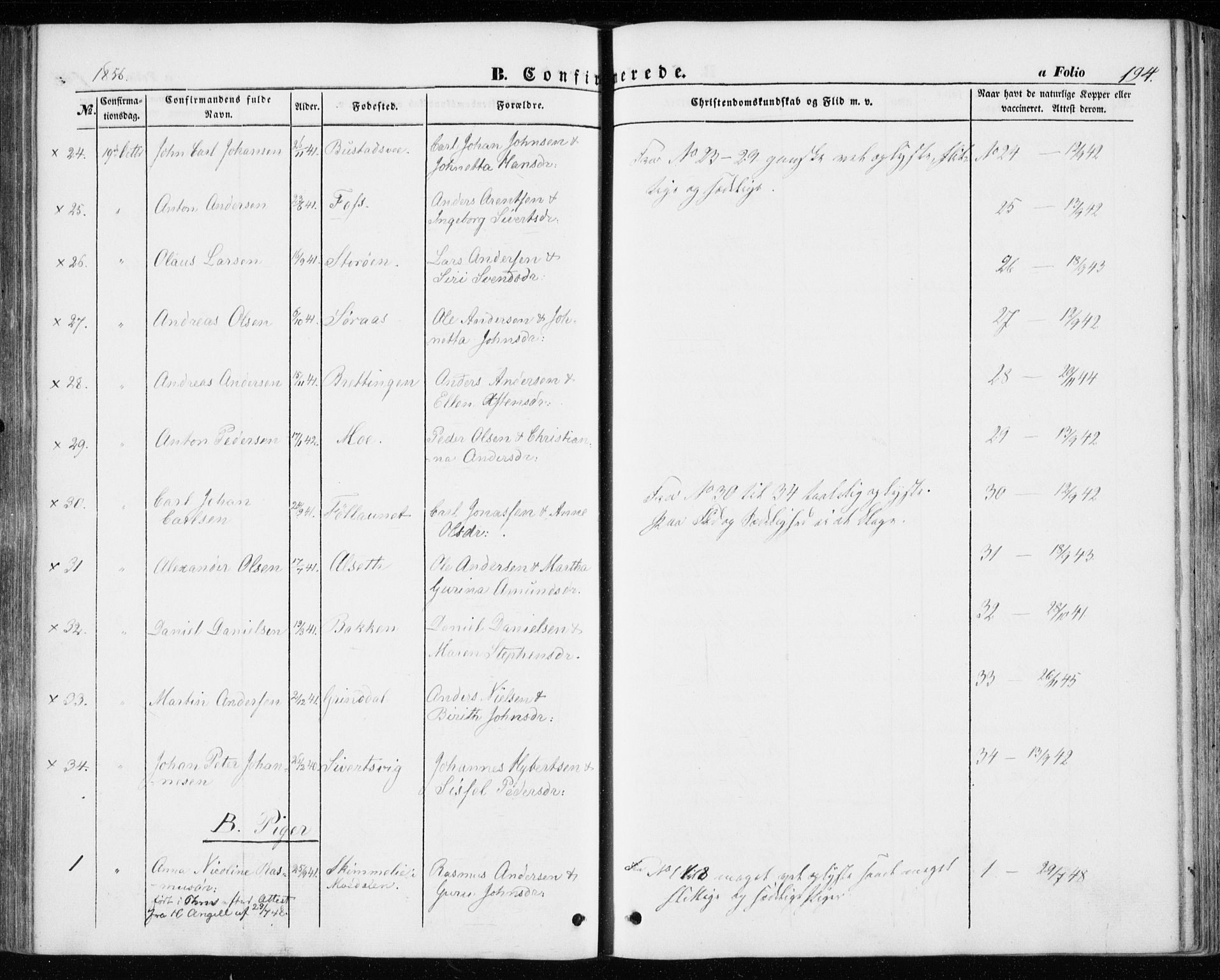 Ministerialprotokoller, klokkerbøker og fødselsregistre - Sør-Trøndelag, AV/SAT-A-1456/646/L0611: Parish register (official) no. 646A09, 1848-1857, p. 194