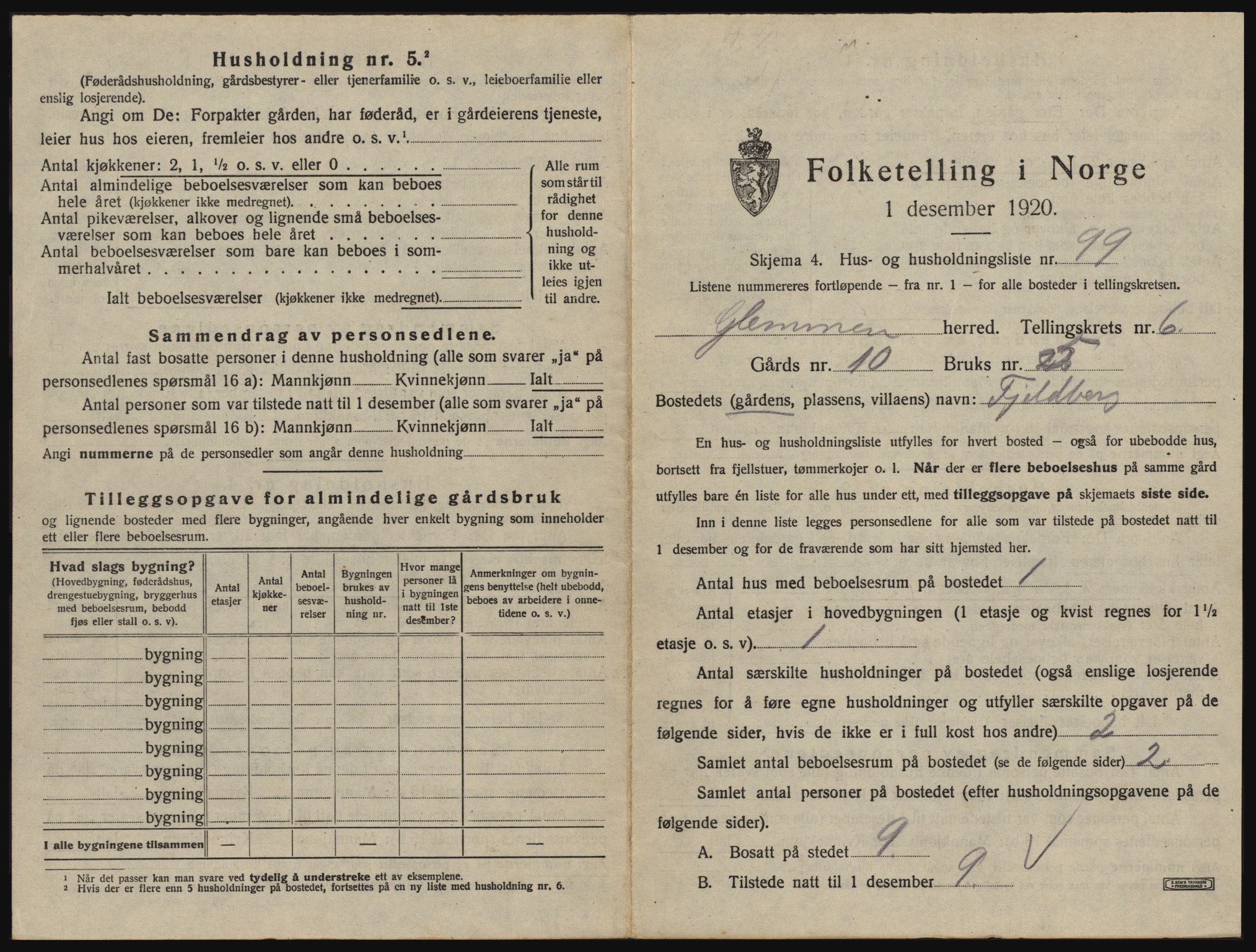 SAO, 1920 census for Glemmen, 1920, p. 2697