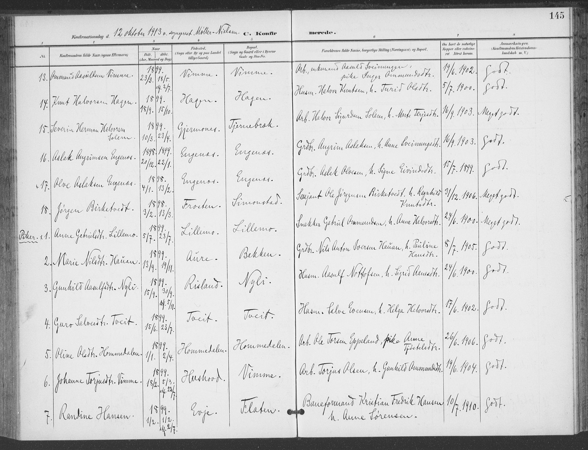 Åmli sokneprestkontor, AV/SAK-1111-0050/F/Fa/Fac/L0012: Parish register (official) no. A 12, 1900-1914, p. 145