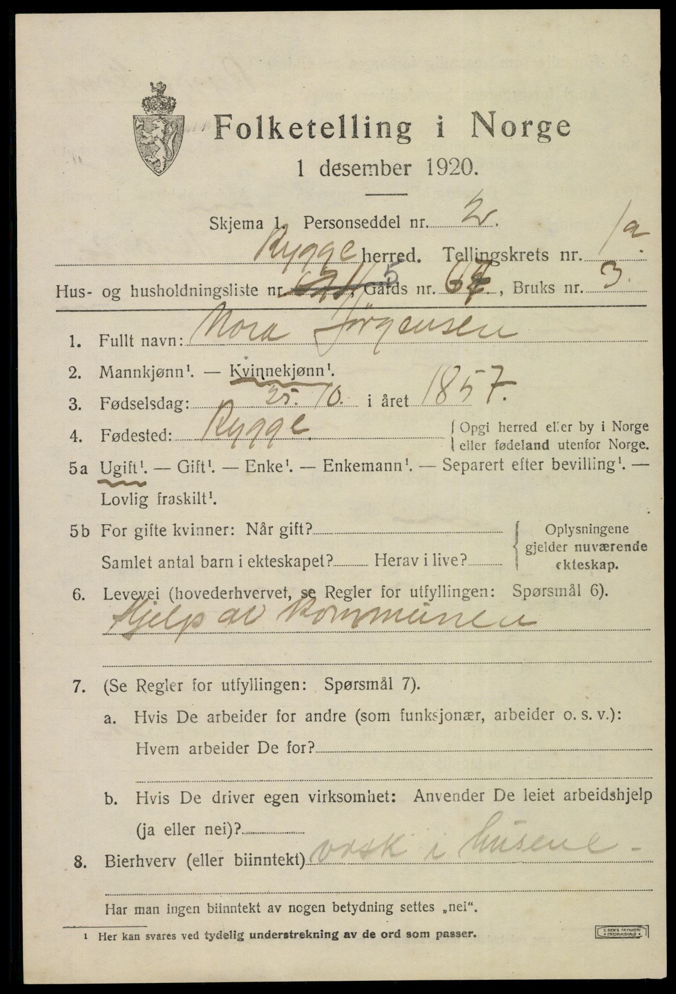 SAO, 1920 census for Rygge, 1920, p. 4159