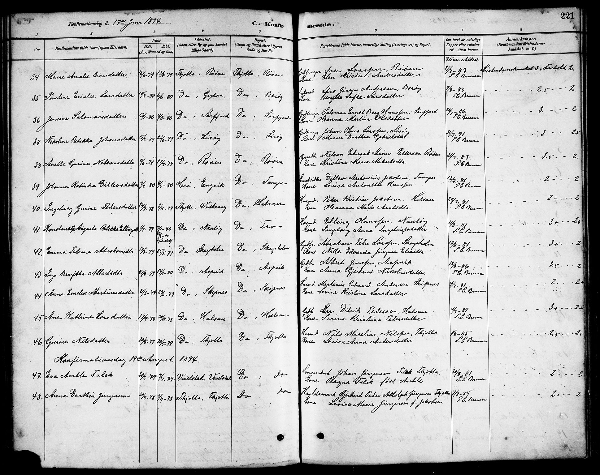 Ministerialprotokoller, klokkerbøker og fødselsregistre - Nordland, AV/SAT-A-1459/817/L0268: Parish register (copy) no. 817C03, 1884-1920, p. 221