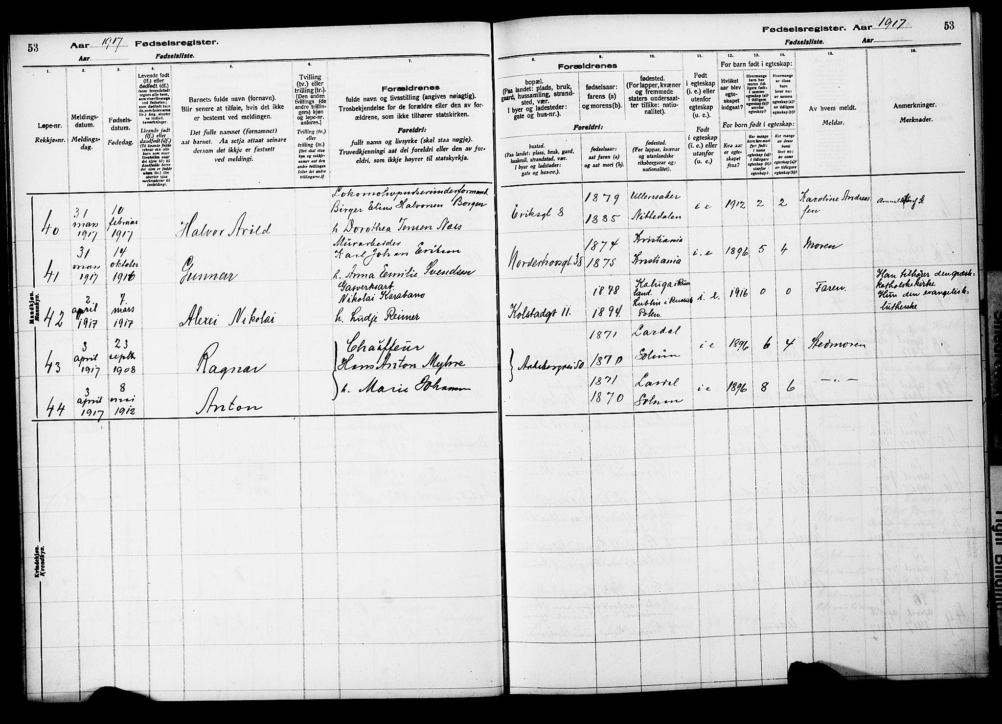 Kampen prestekontor Kirkebøker, SAO/A-10853/J/Ja/L0001: Birth register no. 1, 1916-1920, p. 53