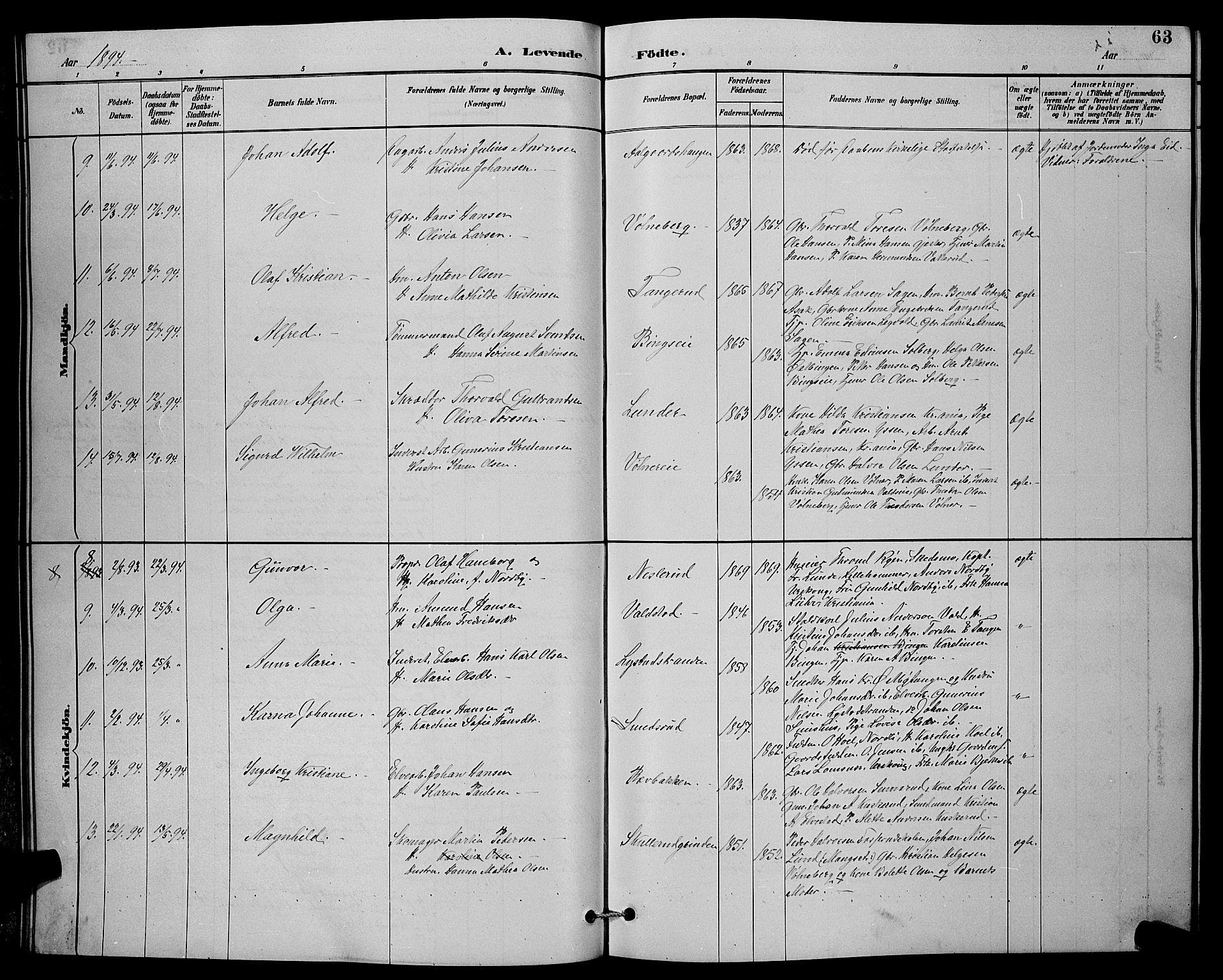 Sørum prestekontor Kirkebøker, SAO/A-10303/G/Ga/L0005: Parish register (copy) no. I 5.1, 1886-1894, p. 63