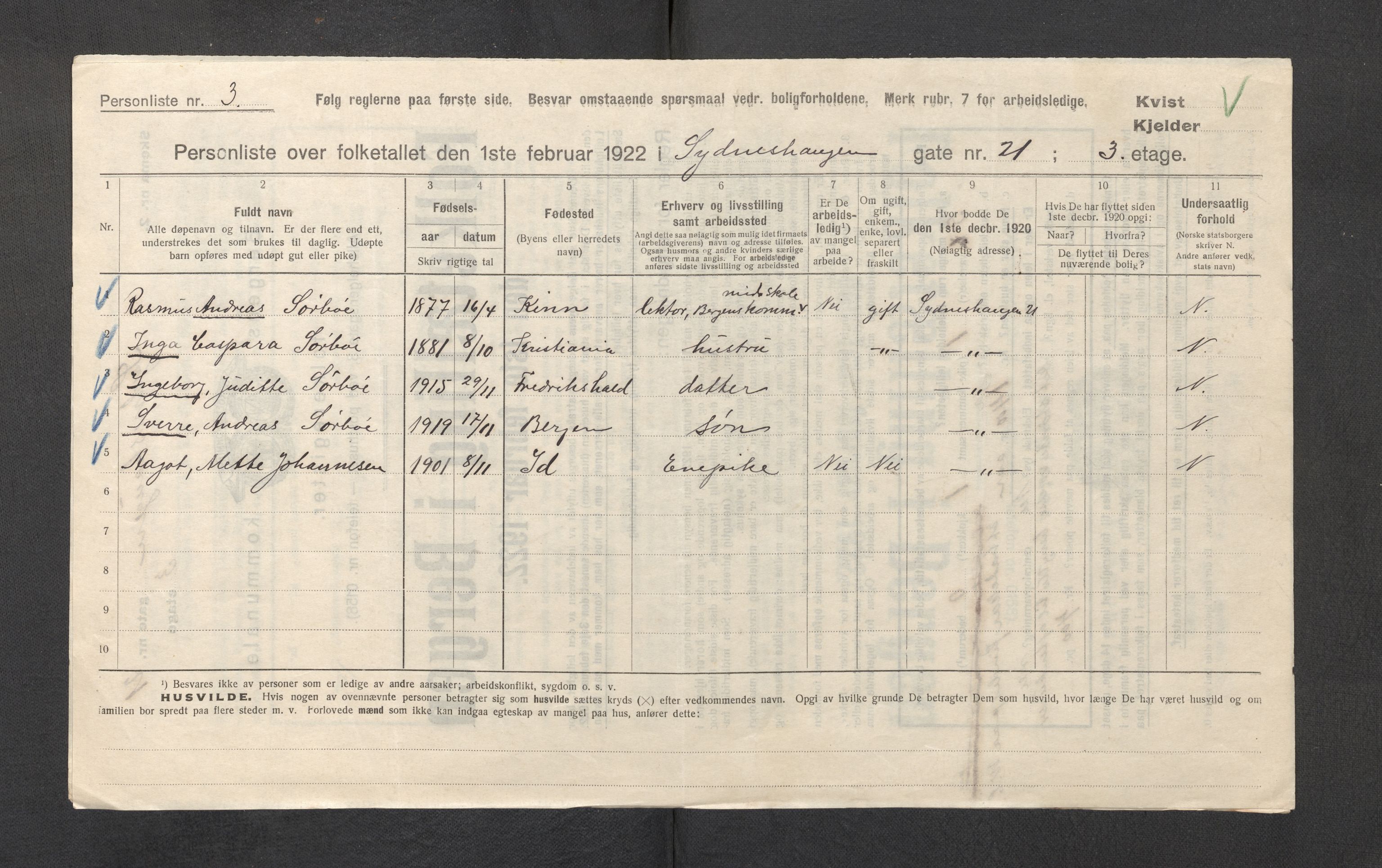 SAB, Municipal Census 1922 for Bergen, 1922, p. 42460