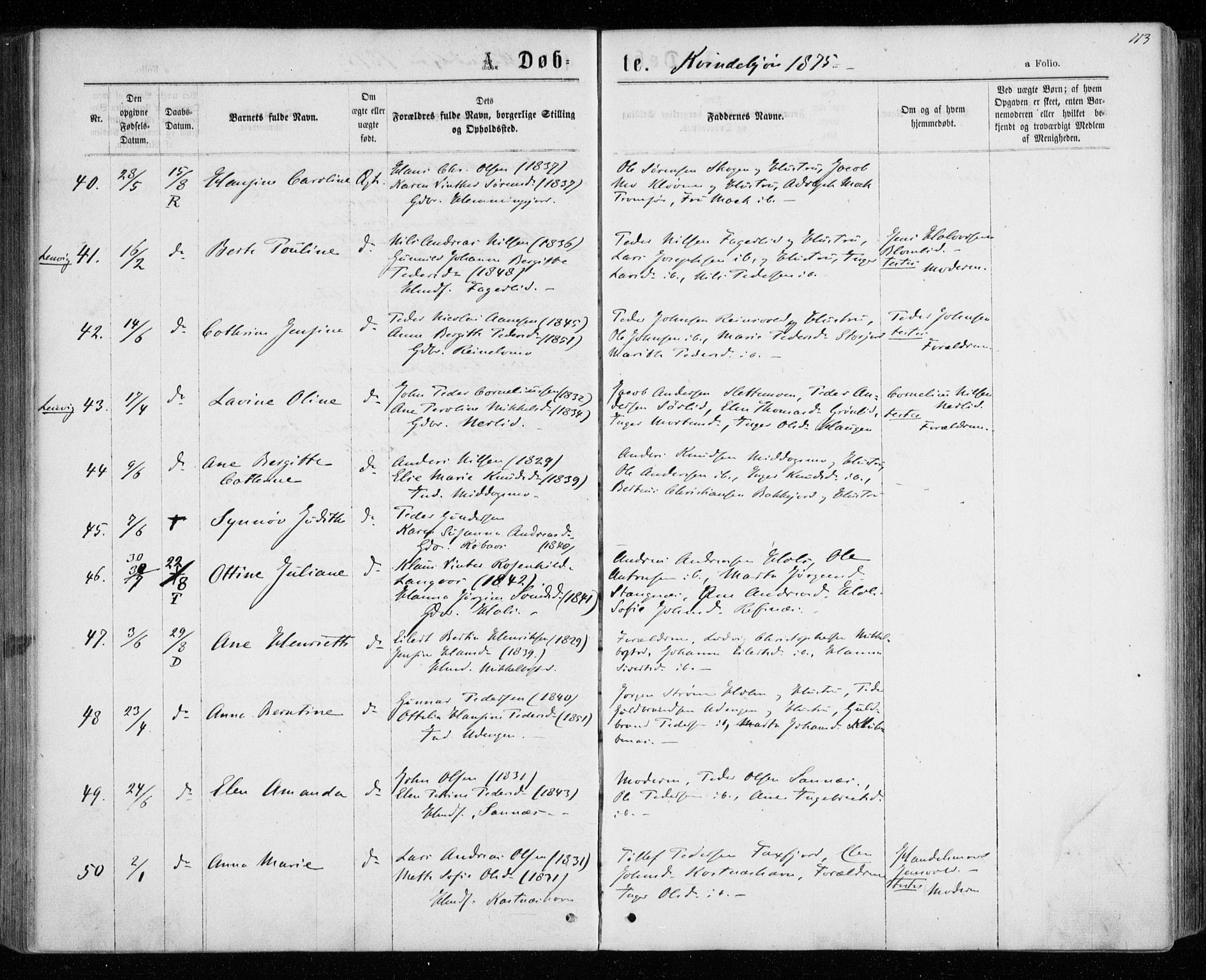 Tranøy sokneprestkontor, AV/SATØ-S-1313/I/Ia/Iaa/L0008kirke: Parish register (official) no. 8, 1867-1877, p. 113