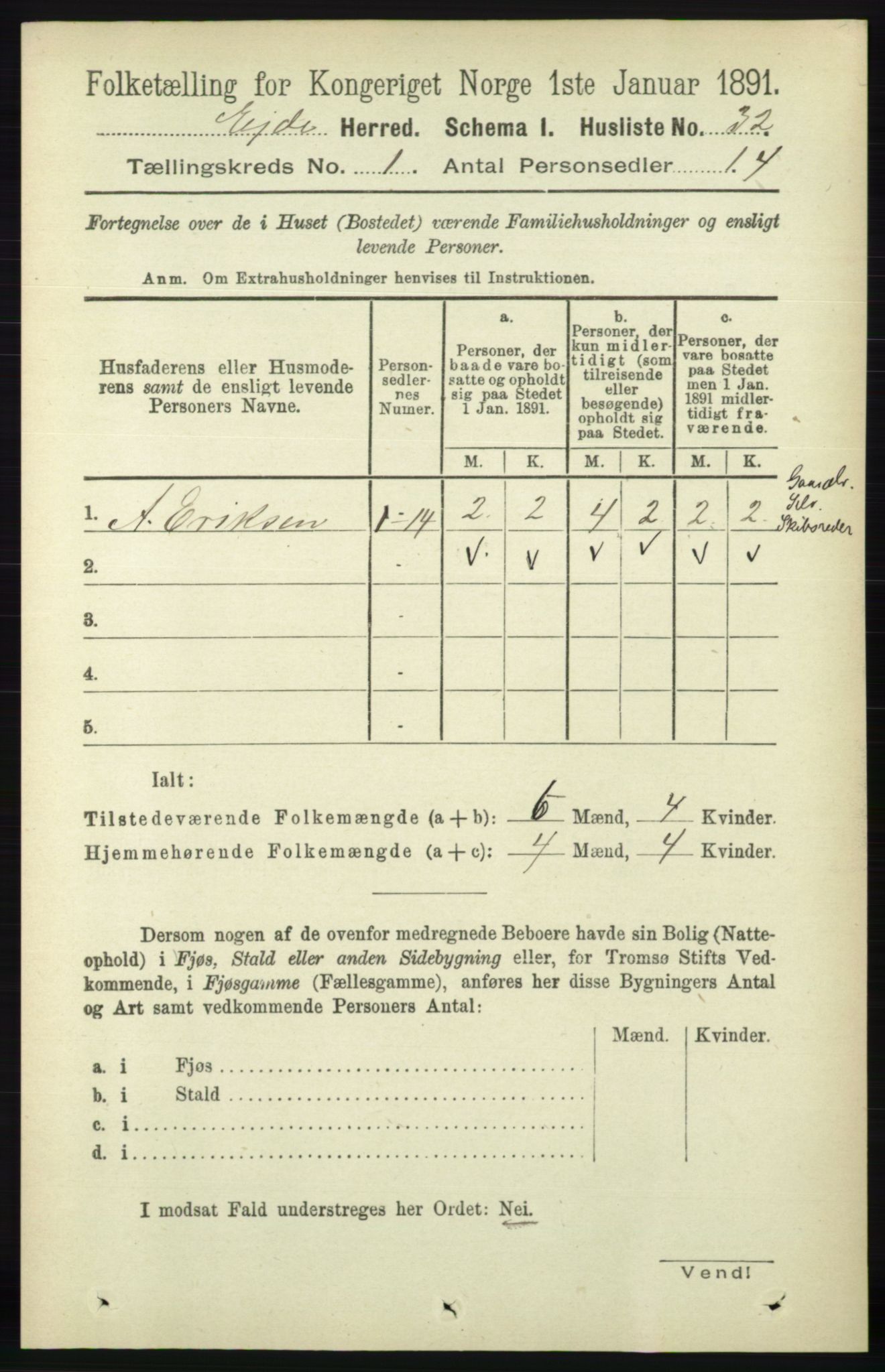 RA, 1891 census for 0925 Eide, 1891, p. 46