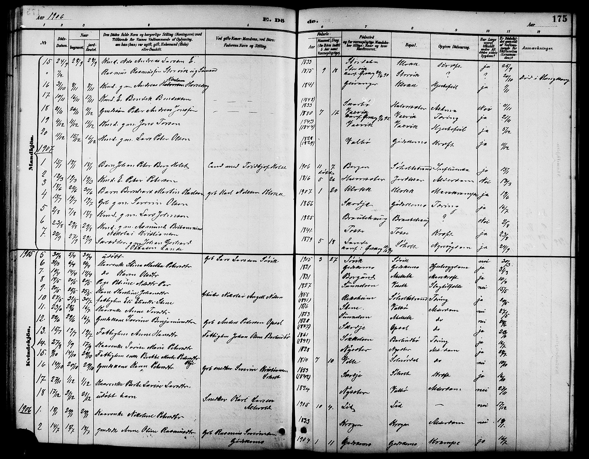 Ministerialprotokoller, klokkerbøker og fødselsregistre - Møre og Romsdal, AV/SAT-A-1454/522/L0327: Parish register (copy) no. 522C06, 1890-1915, p. 175