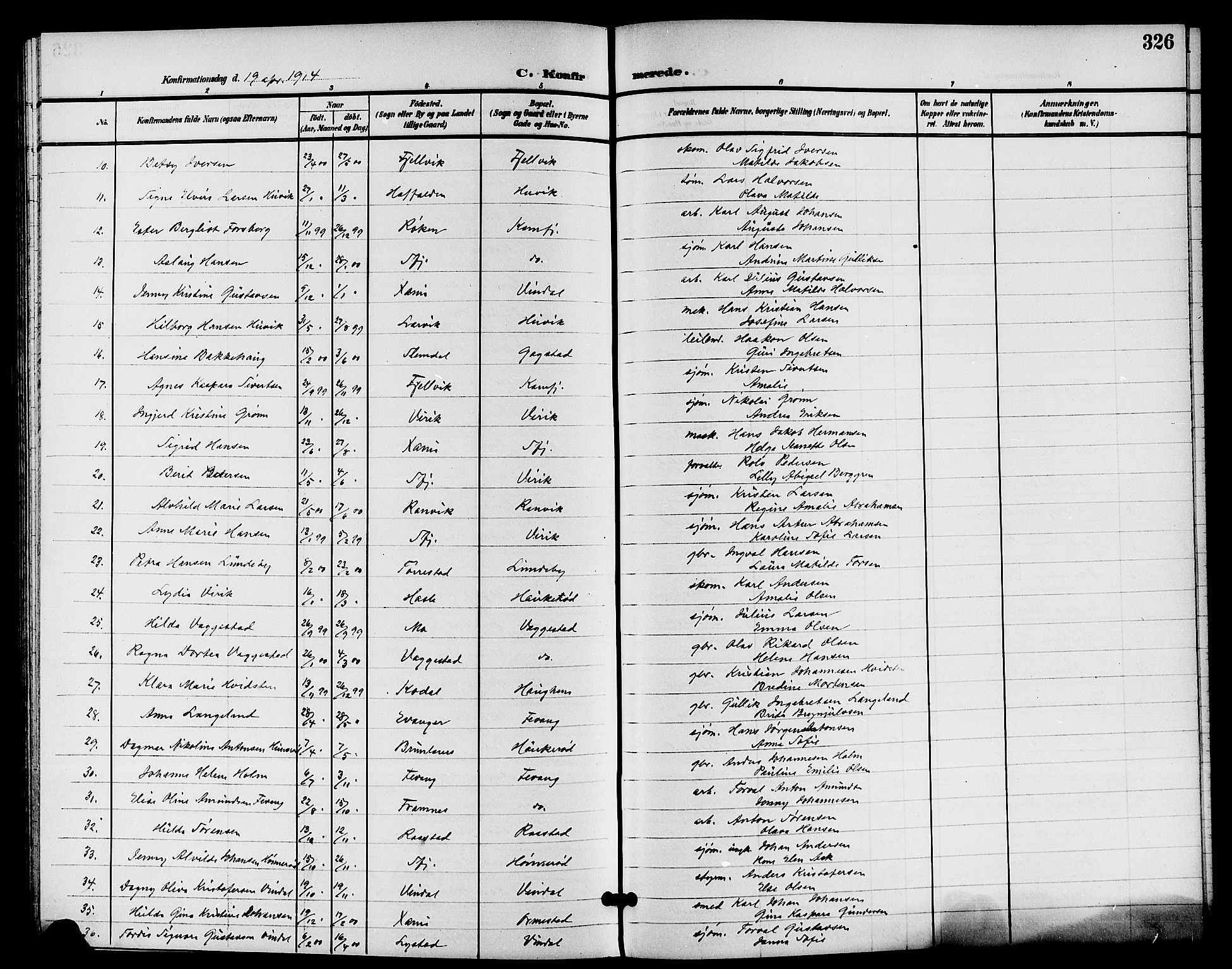 Sandar kirkebøker, AV/SAKO-A-243/G/Ga/L0002: Parish register (copy) no. 2, 1900-1915, p. 326