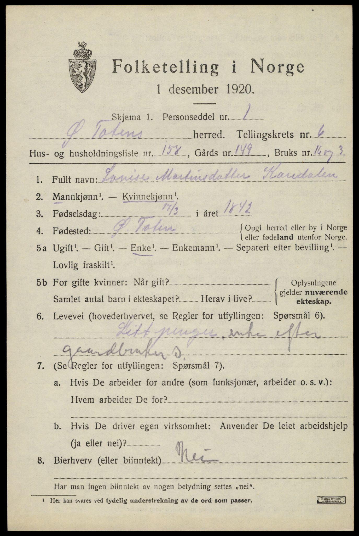 SAH, 1920 census for Østre Toten, 1920, p. 14978