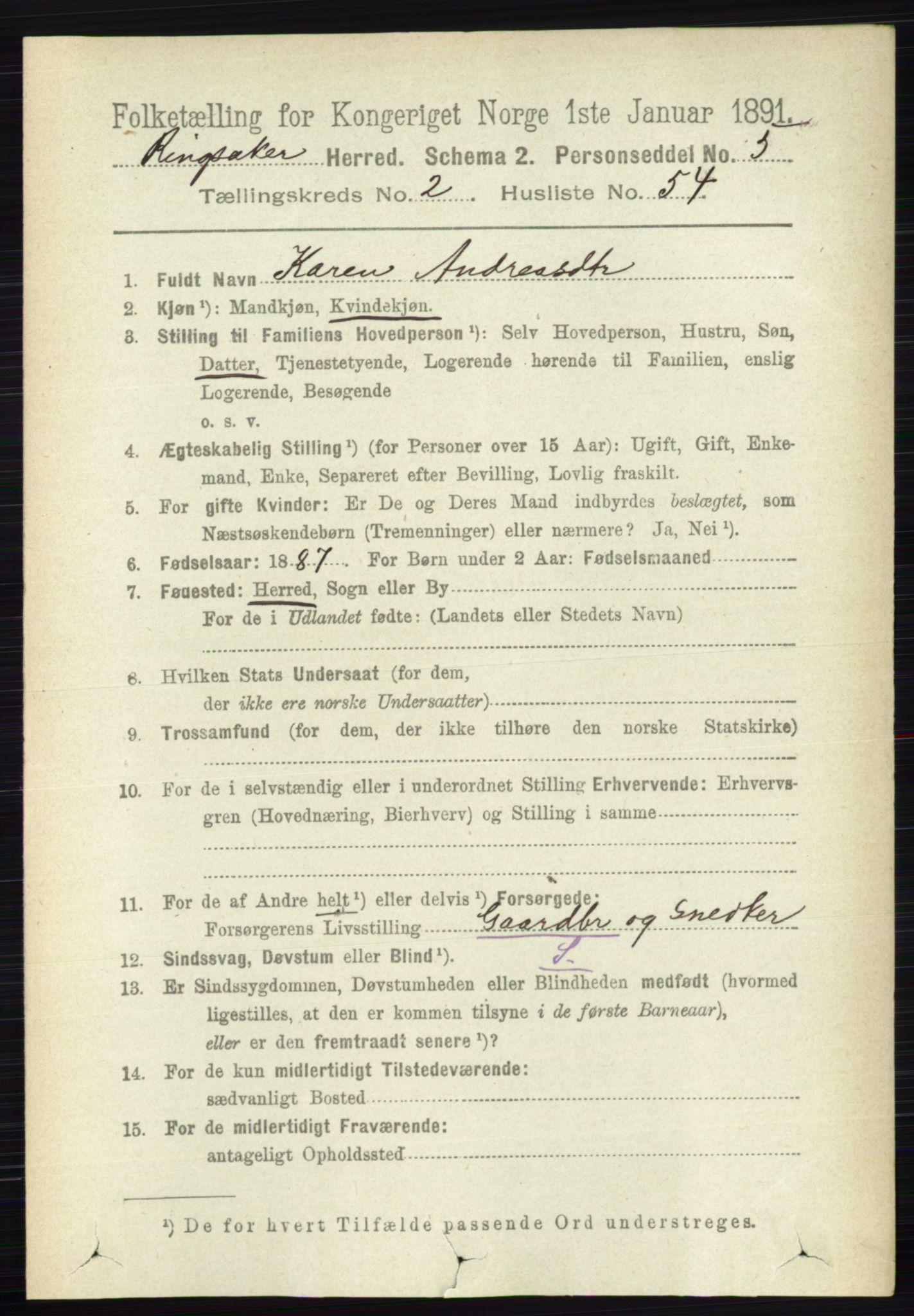 RA, 1891 census for 0412 Ringsaker, 1891, p. 1114