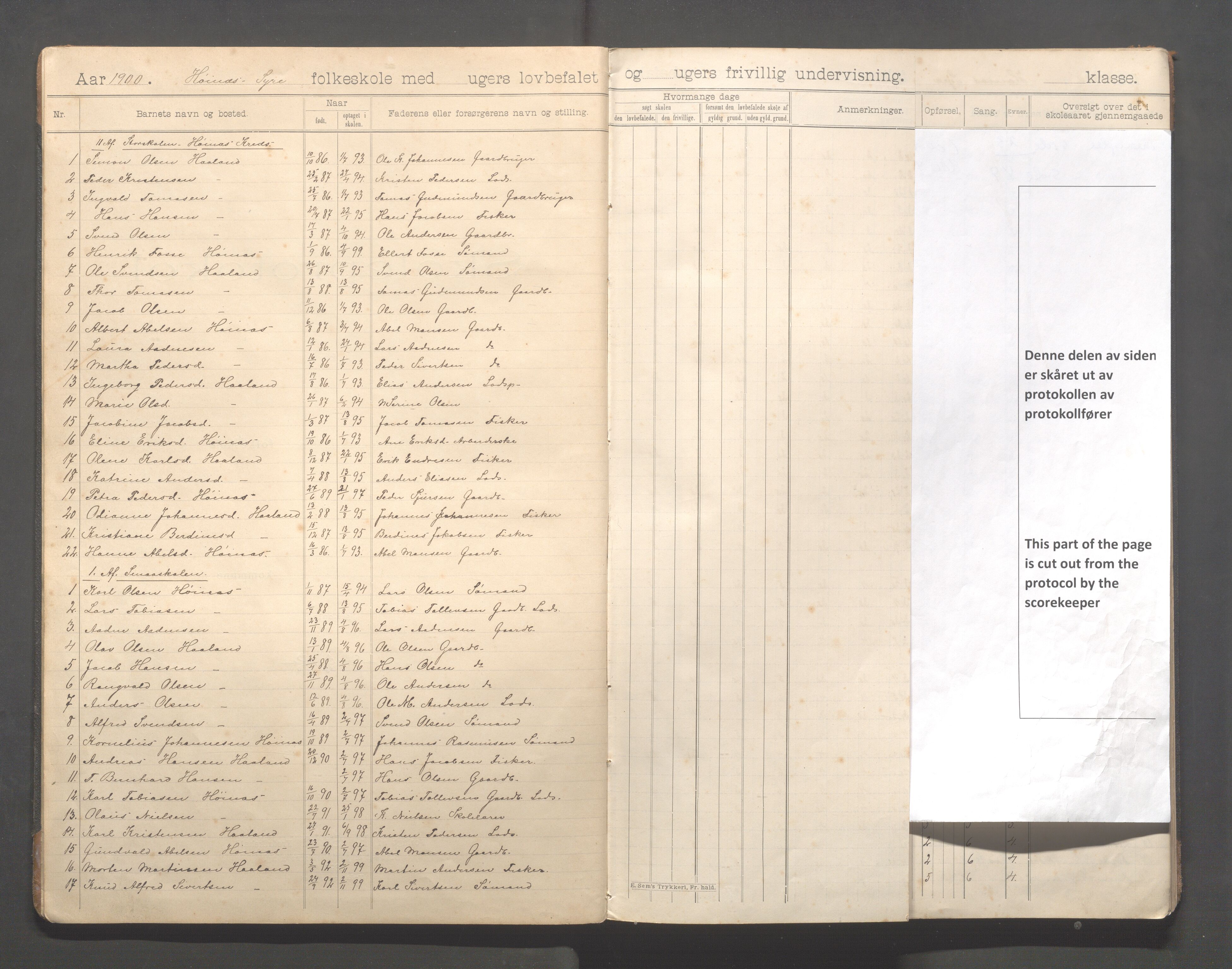 Skudenes kommune - Syre - Høynes skole, IKAR/A-307/H/L0006: Skoleprotokoll - Syre - Høynes 3.-5.kl., 1900-1916, p. 3