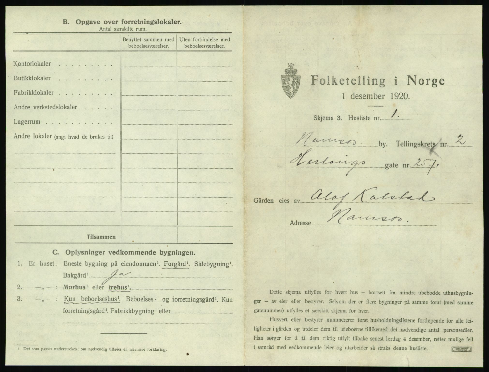 SAT, 1920 census for Namsos, 1920, p. 165