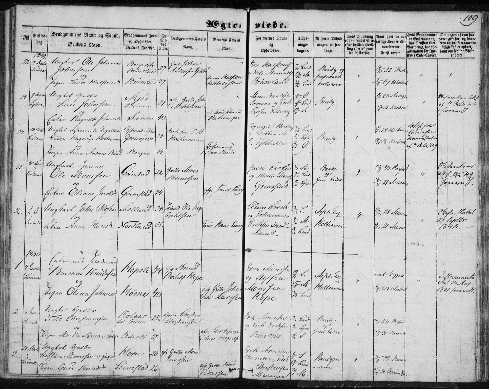 Lindås Sokneprestembete, SAB/A-76701/H/Haa: Parish register (official) no. A 13, 1848-1862, p. 109