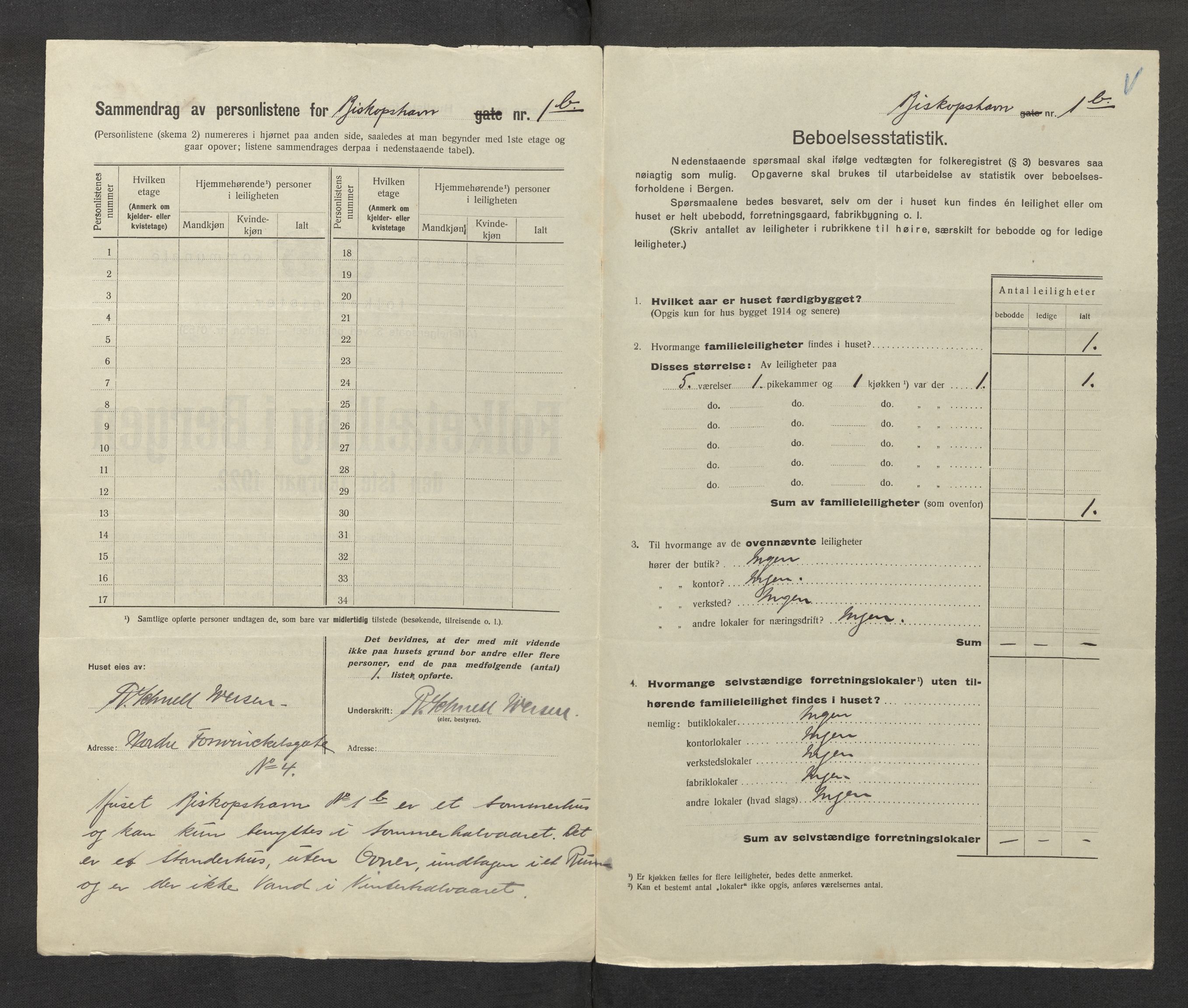 SAB, Municipal Census 1922 for Bergen, 1922, p. 2766