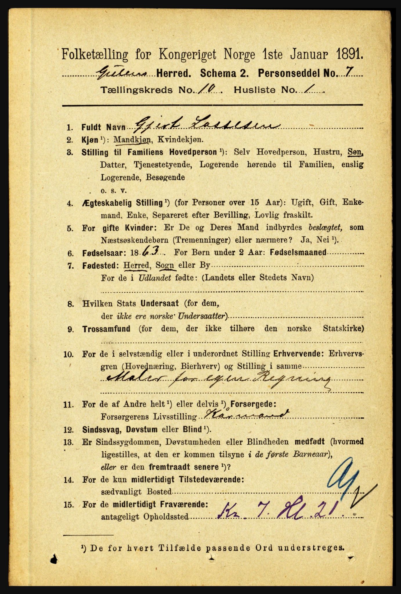 RA, 1891 census for 1411 Gulen, 1891, p. 3312