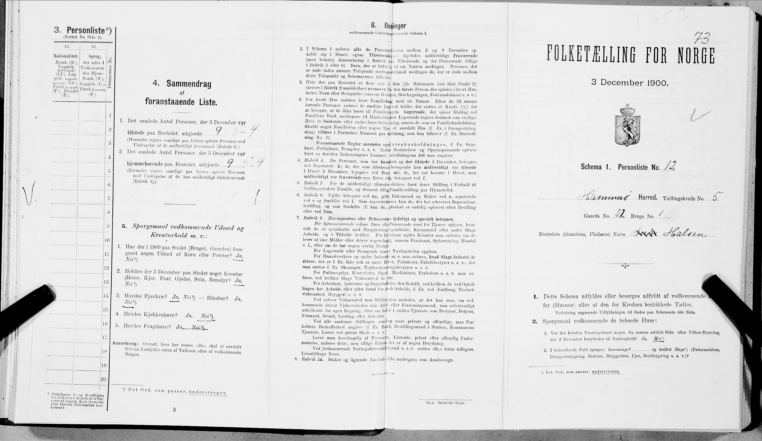 SAT, 1900 census for Hamarøy, 1900, p. 562