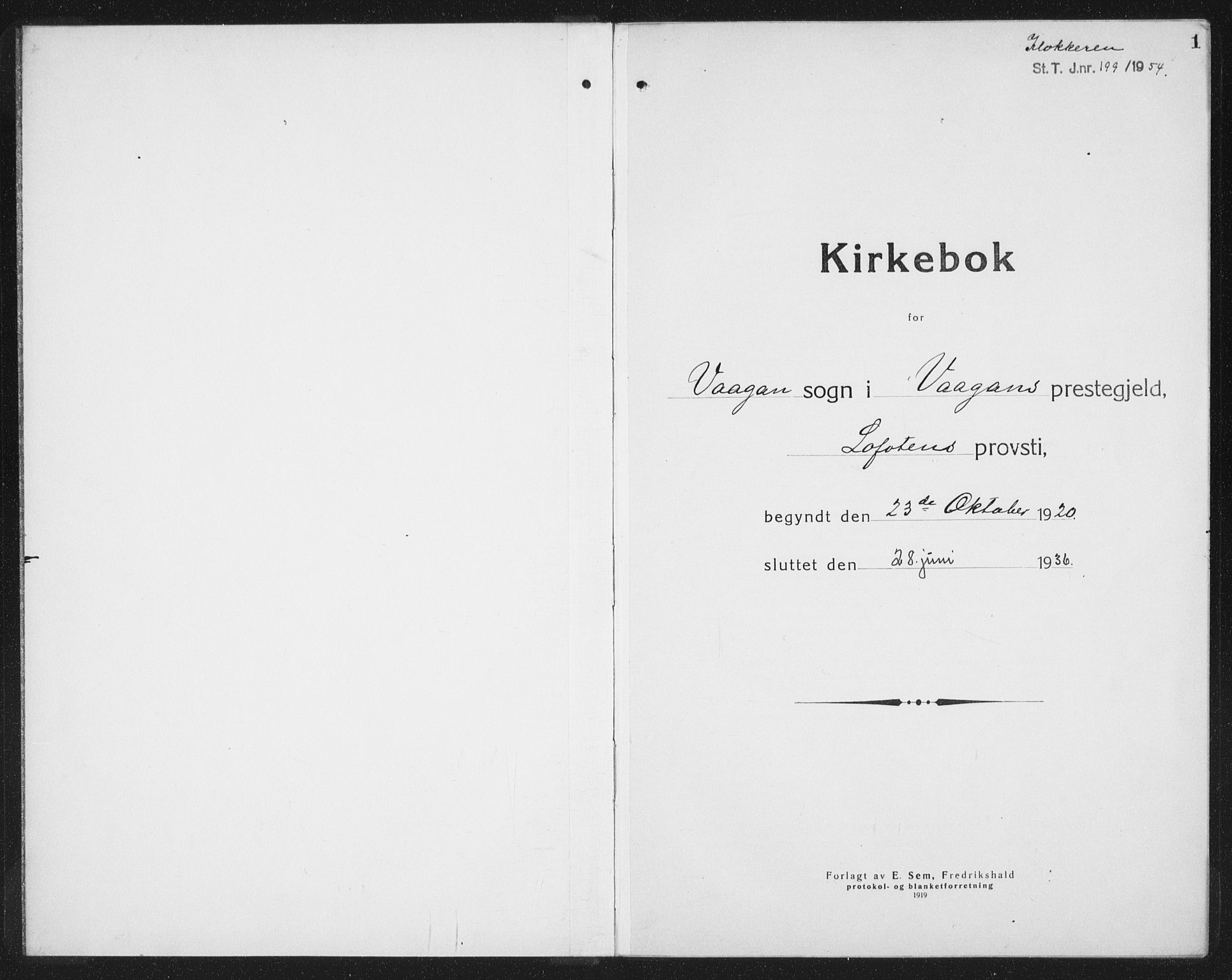 Ministerialprotokoller, klokkerbøker og fødselsregistre - Nordland, AV/SAT-A-1459/874/L1083: Parish register (copy) no. 874C12, 1920-1936, p. 1