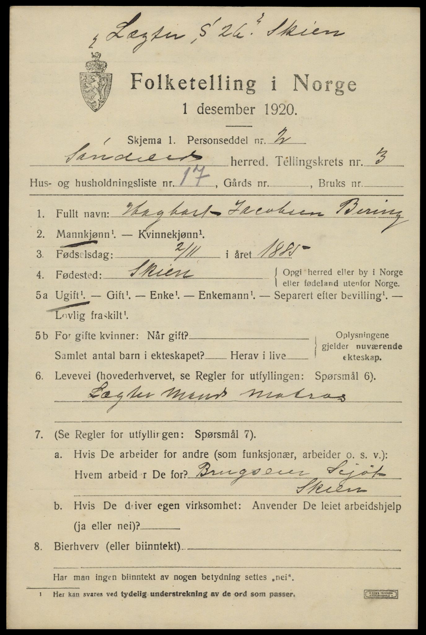 SAK, 1920 census for Søndeled, 1920, p. 2551