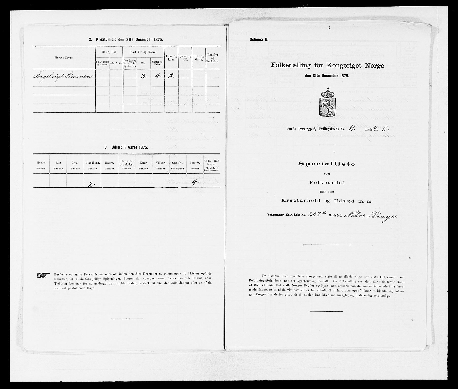 SAB, 1875 census for 1245P Sund, 1875, p. 1237