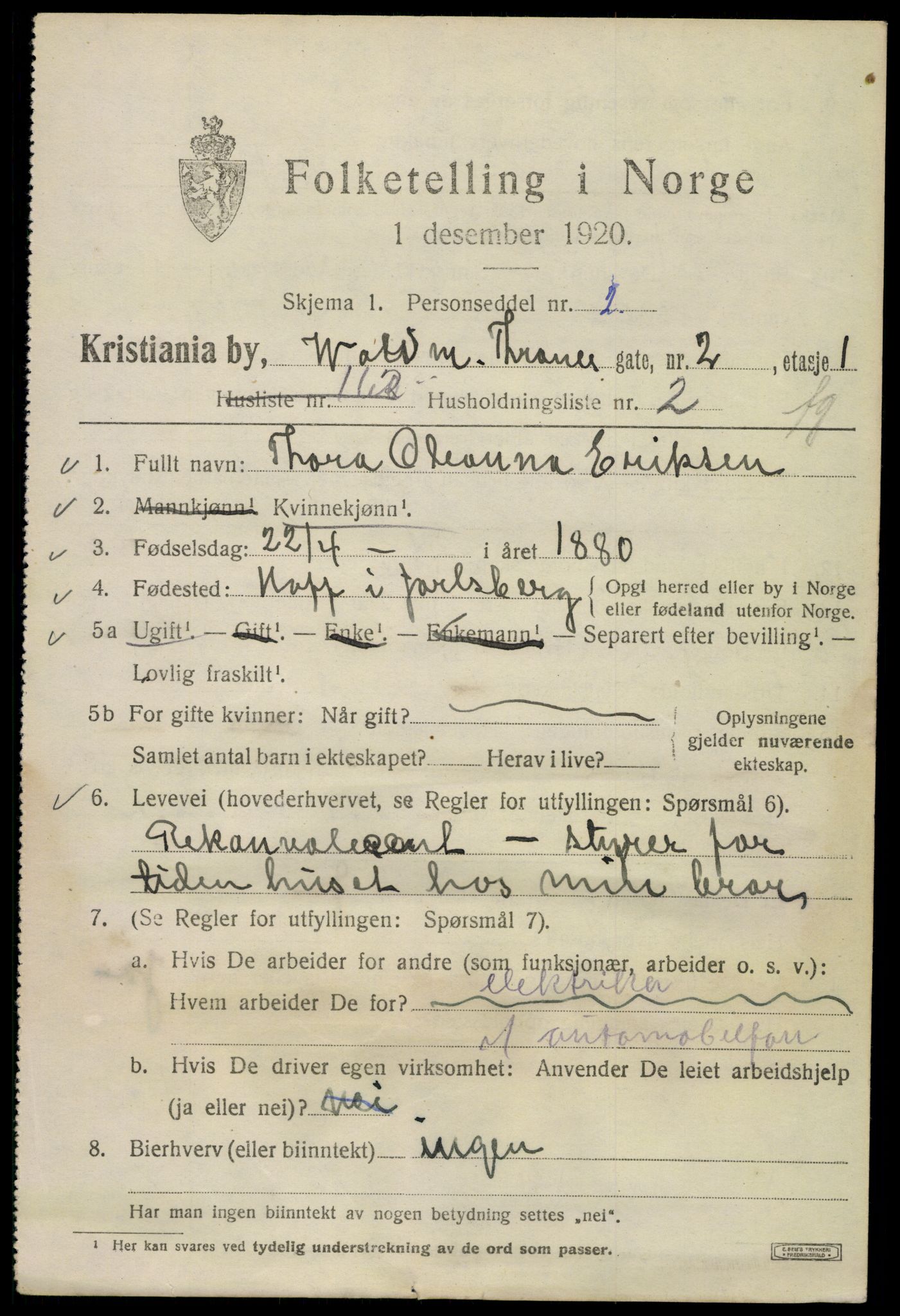 SAO, 1920 census for Kristiania, 1920, p. 644733