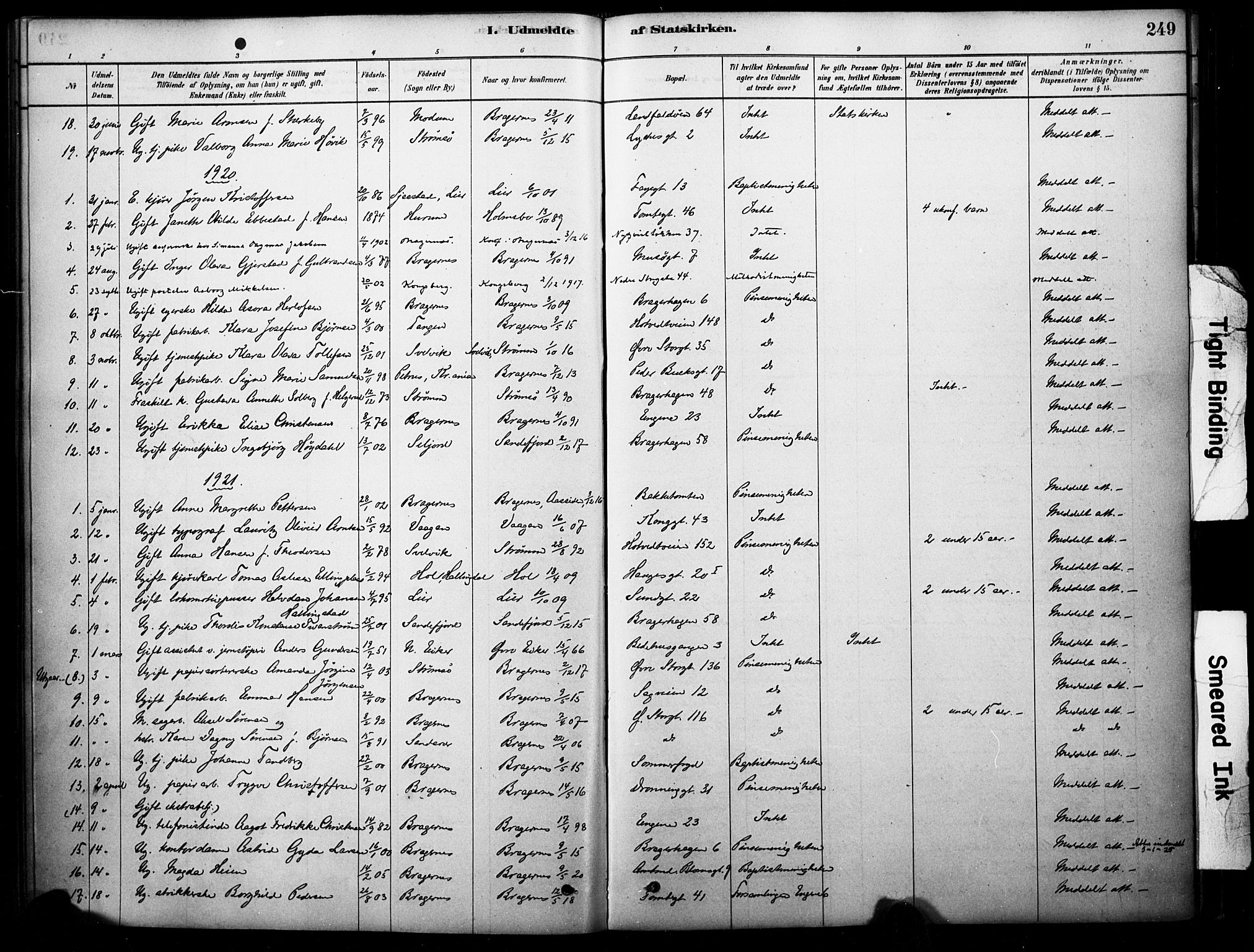Bragernes kirkebøker, SAKO/A-6/F/Fc/L0005: Parish register (official) no. III 5, 1878-1890, p. 249