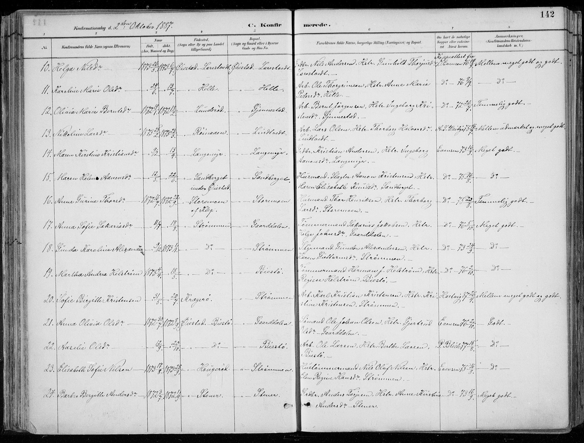 Øyestad sokneprestkontor, AV/SAK-1111-0049/F/Fa/L0017: Parish register (official) no. A 17, 1887-1896, p. 142