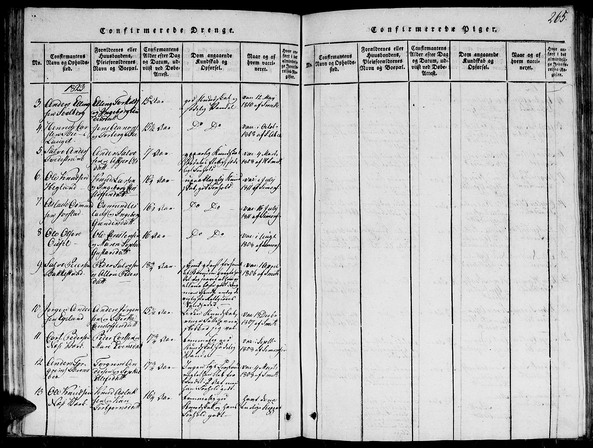 Holt sokneprestkontor, AV/SAK-1111-0021/F/Fb/L0006: Parish register (copy) no. B 6, 1813-1823, p. 265