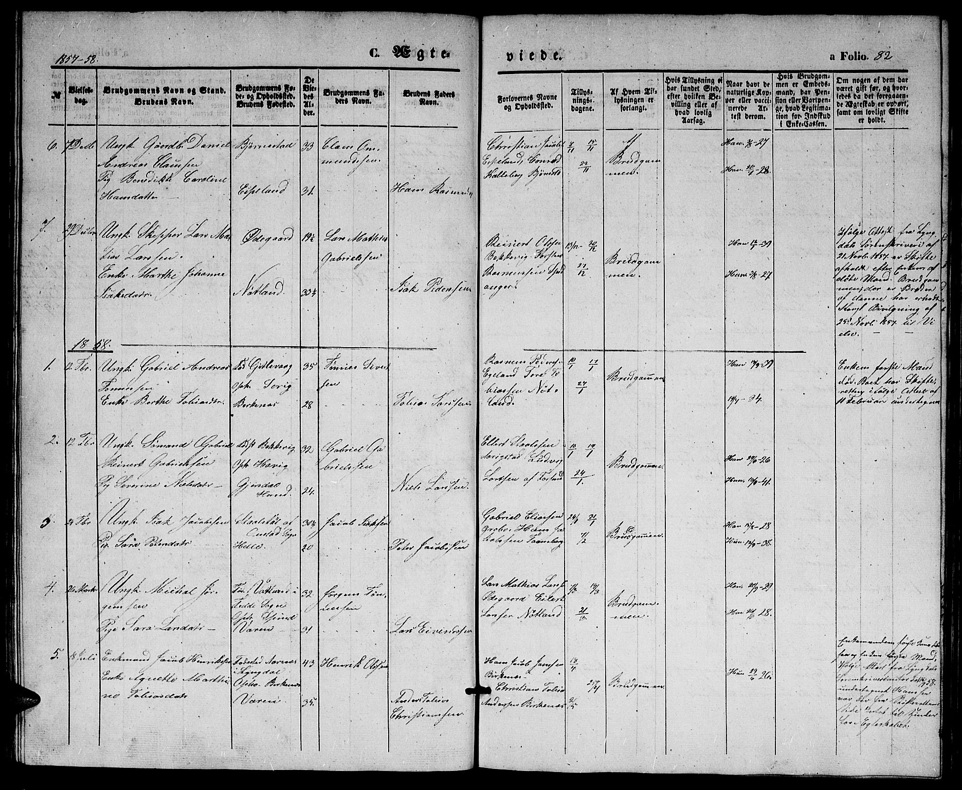 Herad sokneprestkontor, SAK/1111-0018/F/Fb/Fbb/L0002: Parish register (copy) no. B 2, 1853-1871, p. 82