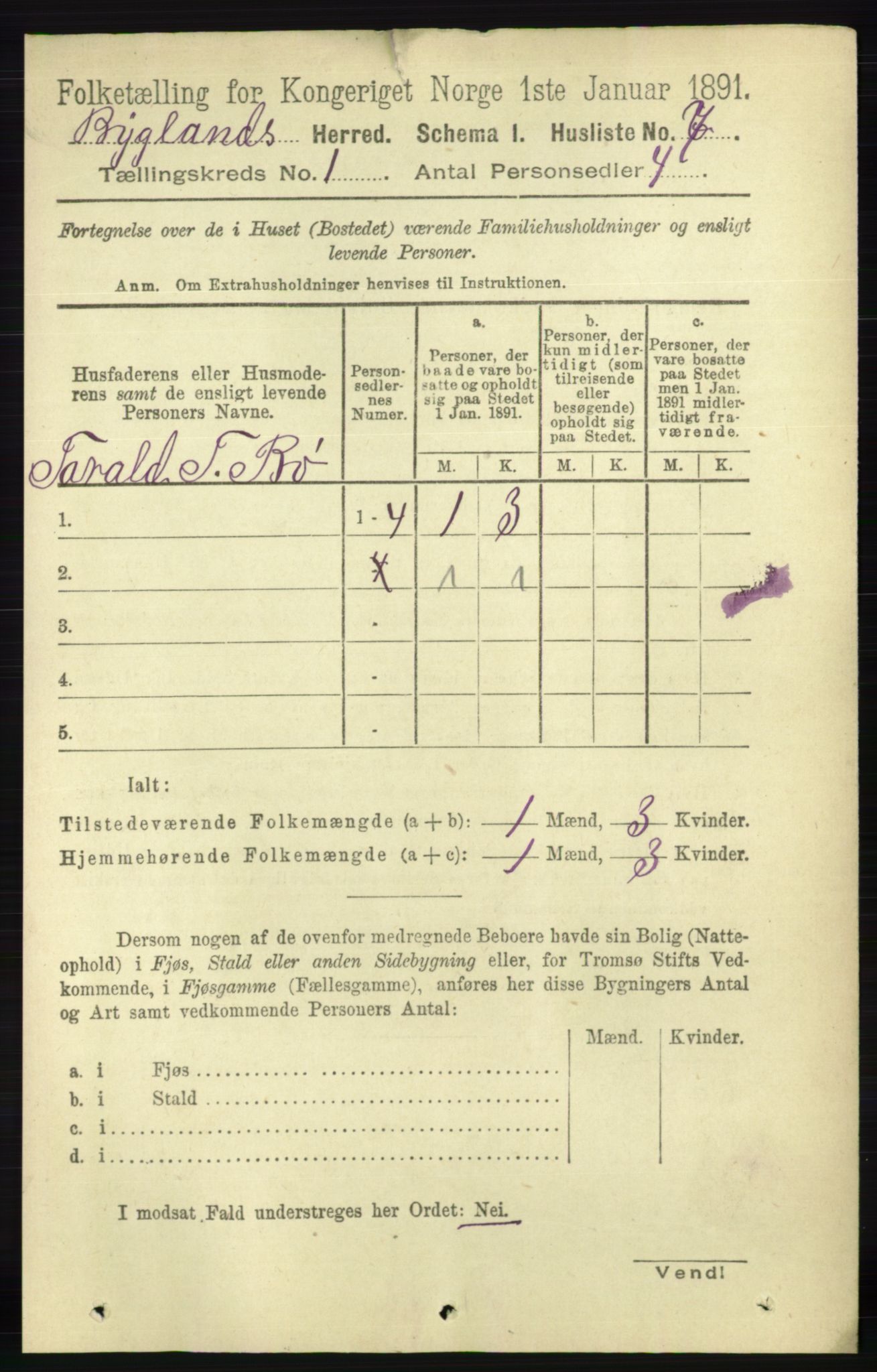 RA, 1891 census for 0938 Bygland, 1891, p. 34