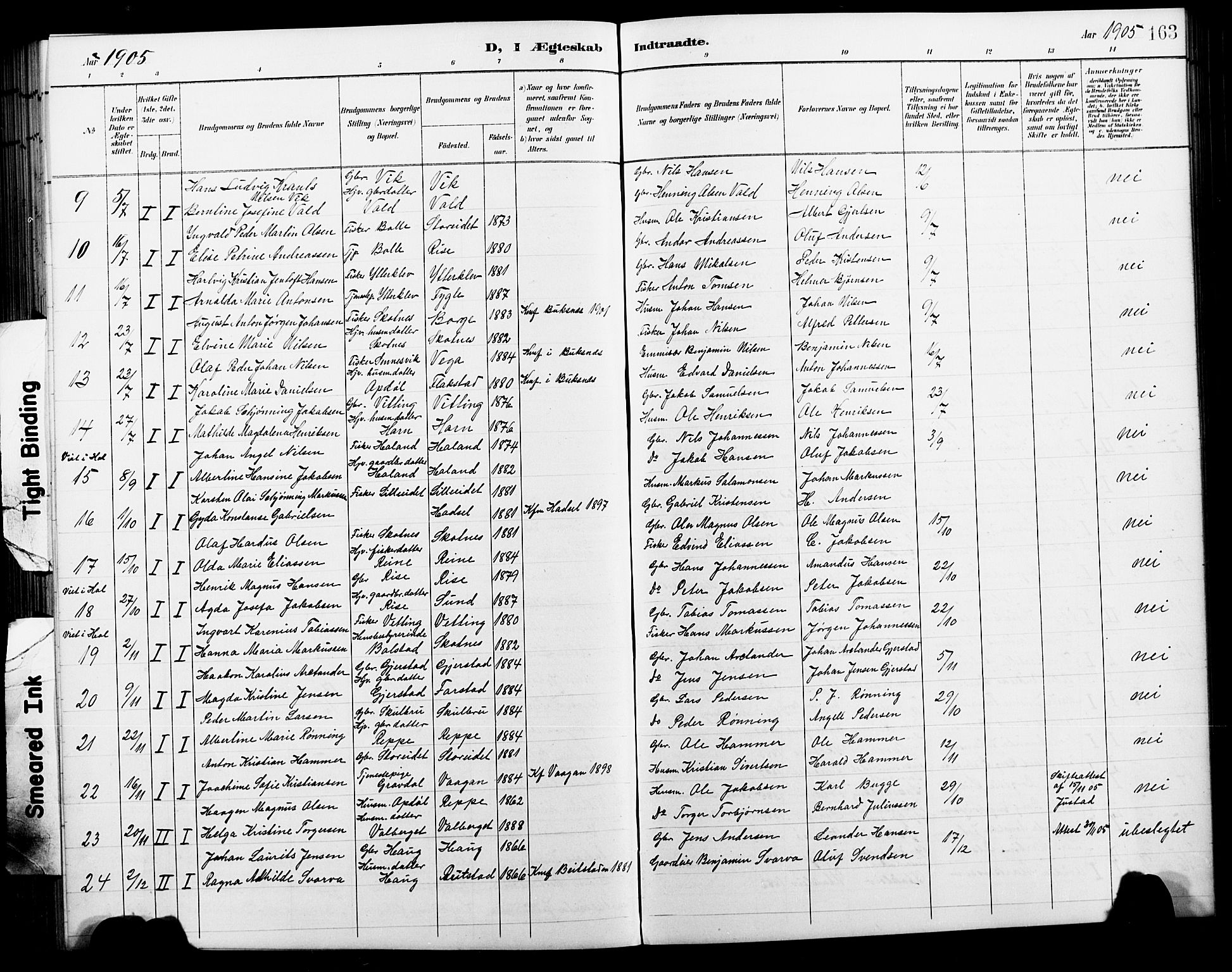 Ministerialprotokoller, klokkerbøker og fødselsregistre - Nordland, AV/SAT-A-1459/881/L1168: Parish register (copy) no. 881C05, 1900-1911, p. 163