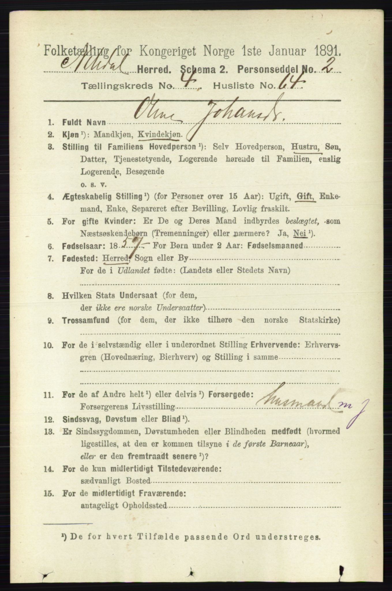 RA, 1891 census for 0233 Nittedal, 1891, p. 2049